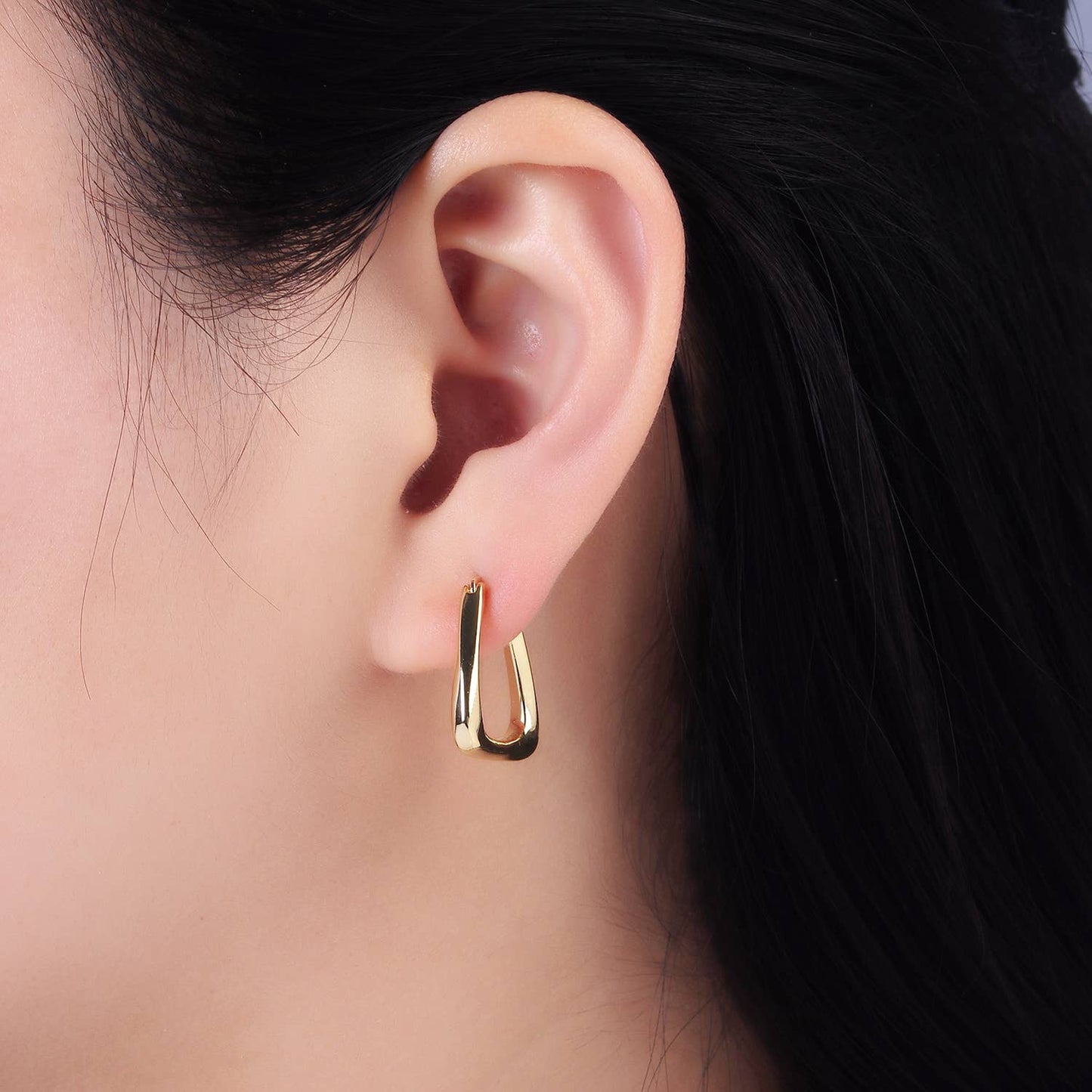 Gold Filled Twisted Edged Triangle Latch Hoop Earrings