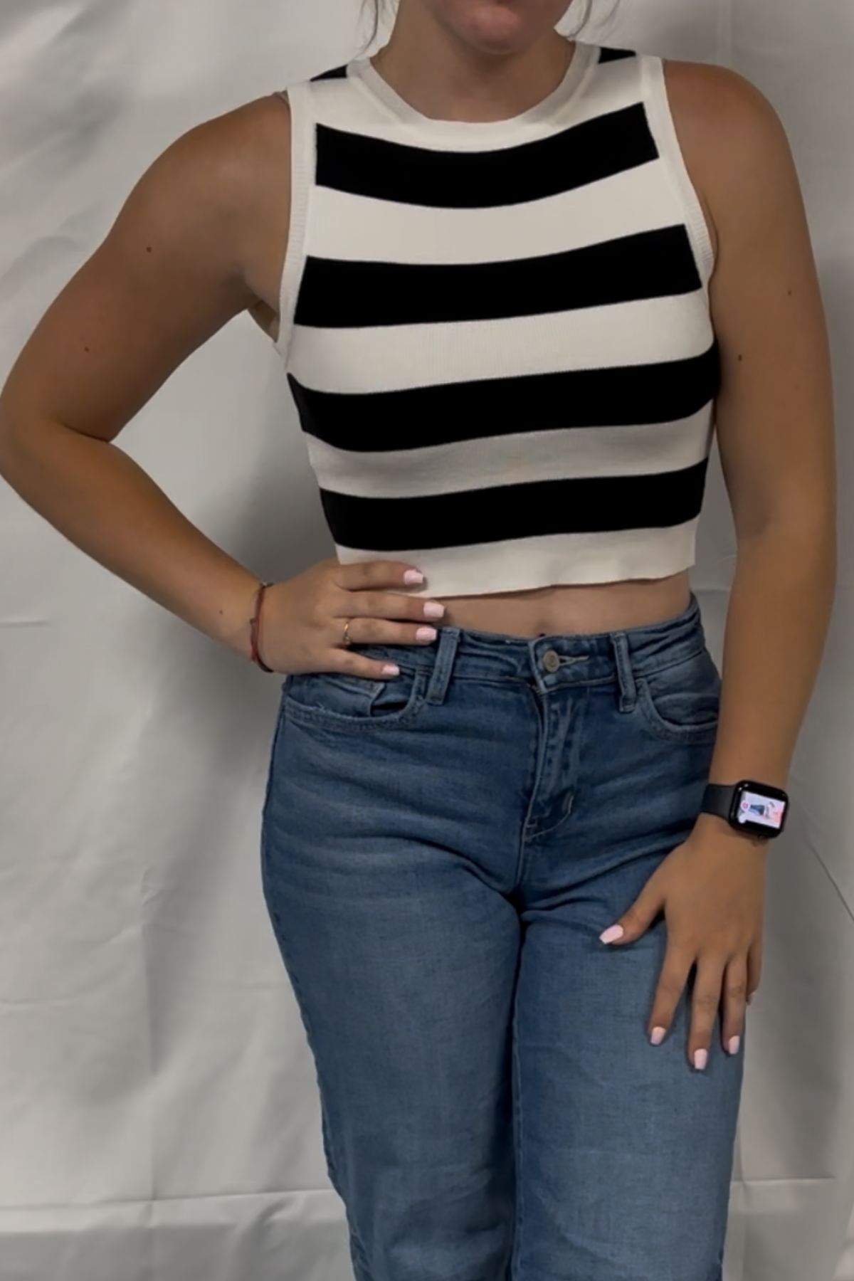 Ryder Round Neck Sleeveless Stripe Knit Top