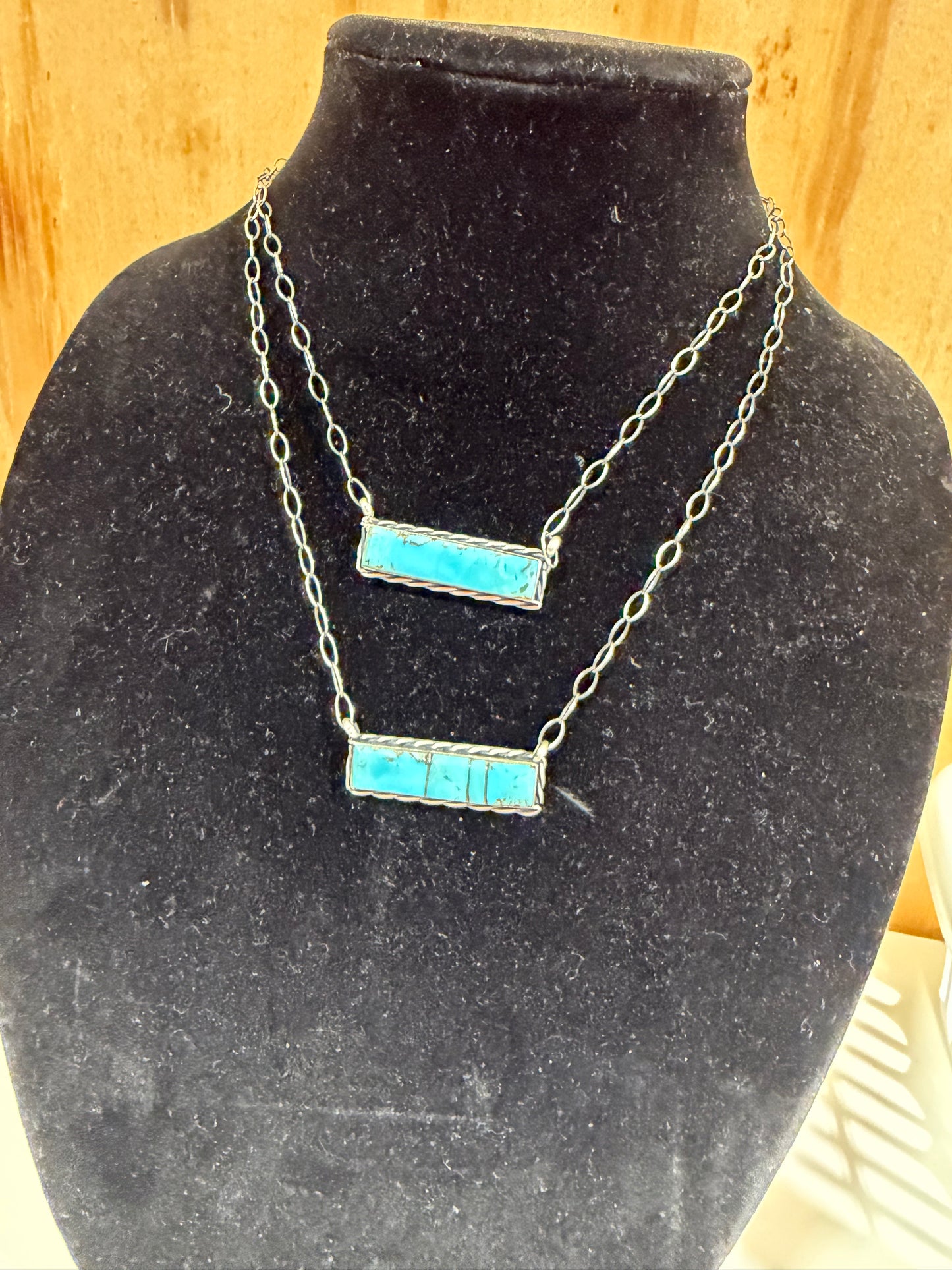 handmade turquoise stone bar necklace