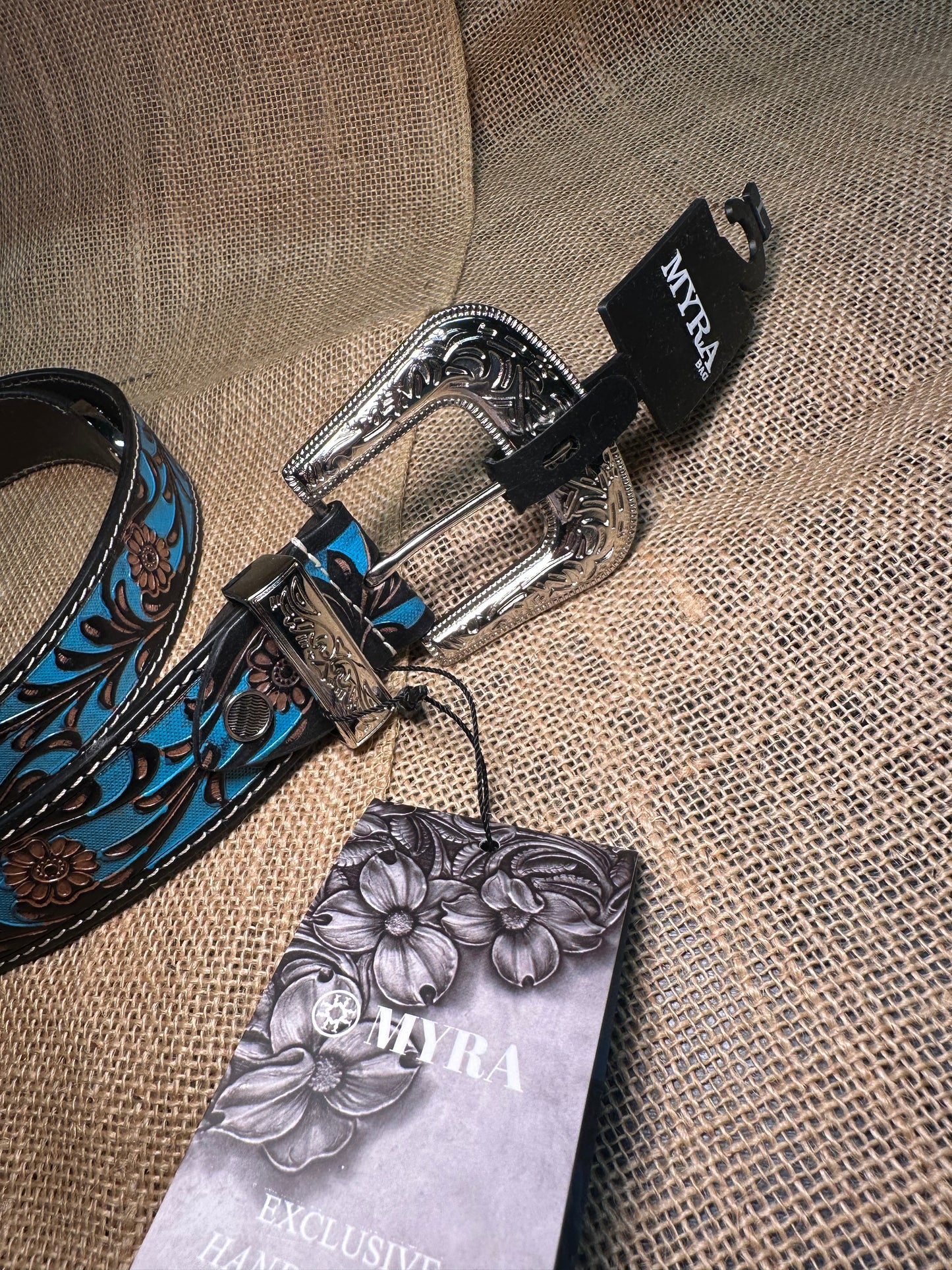 Turquoise Hand-Tooled Leather Belt