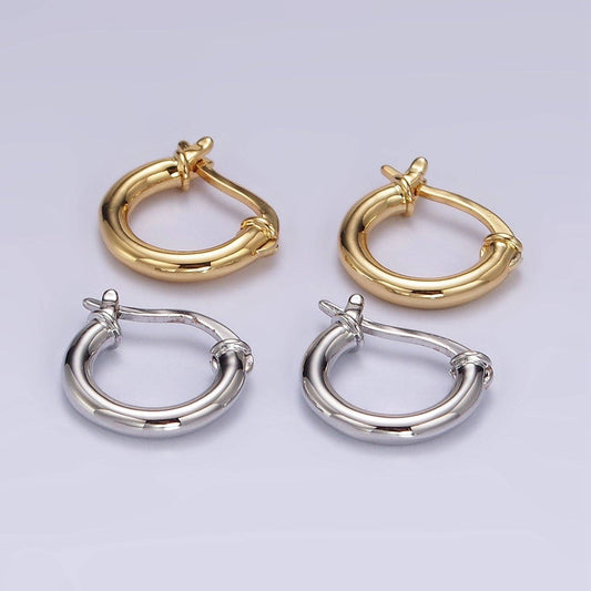 Gold Filled 12mm Tube Minimalist French Latch Hoop Earrings in Gold & Silver | AE116 AE117
