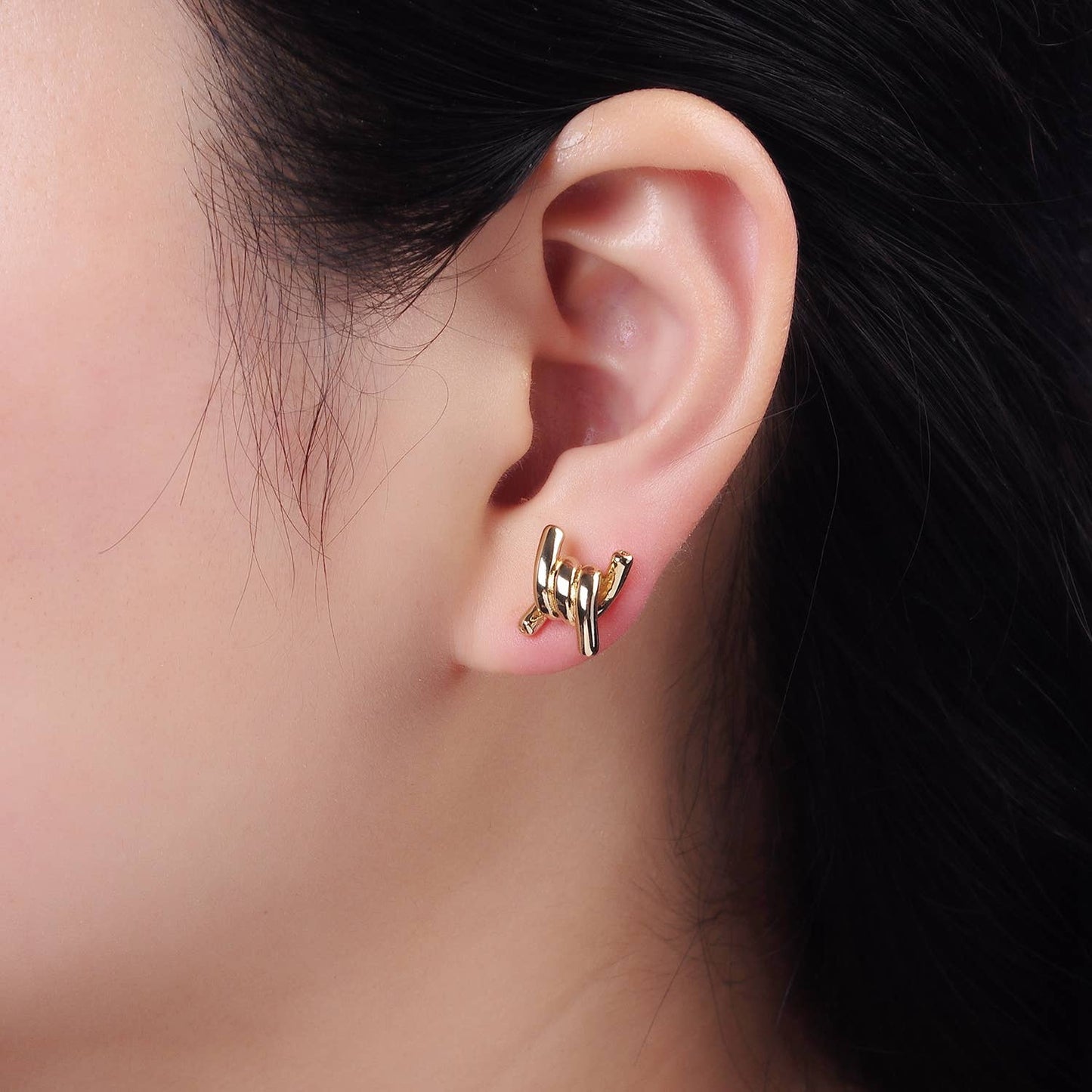 Gold Filled Twist Band Minimalist Stud Earrings | V539