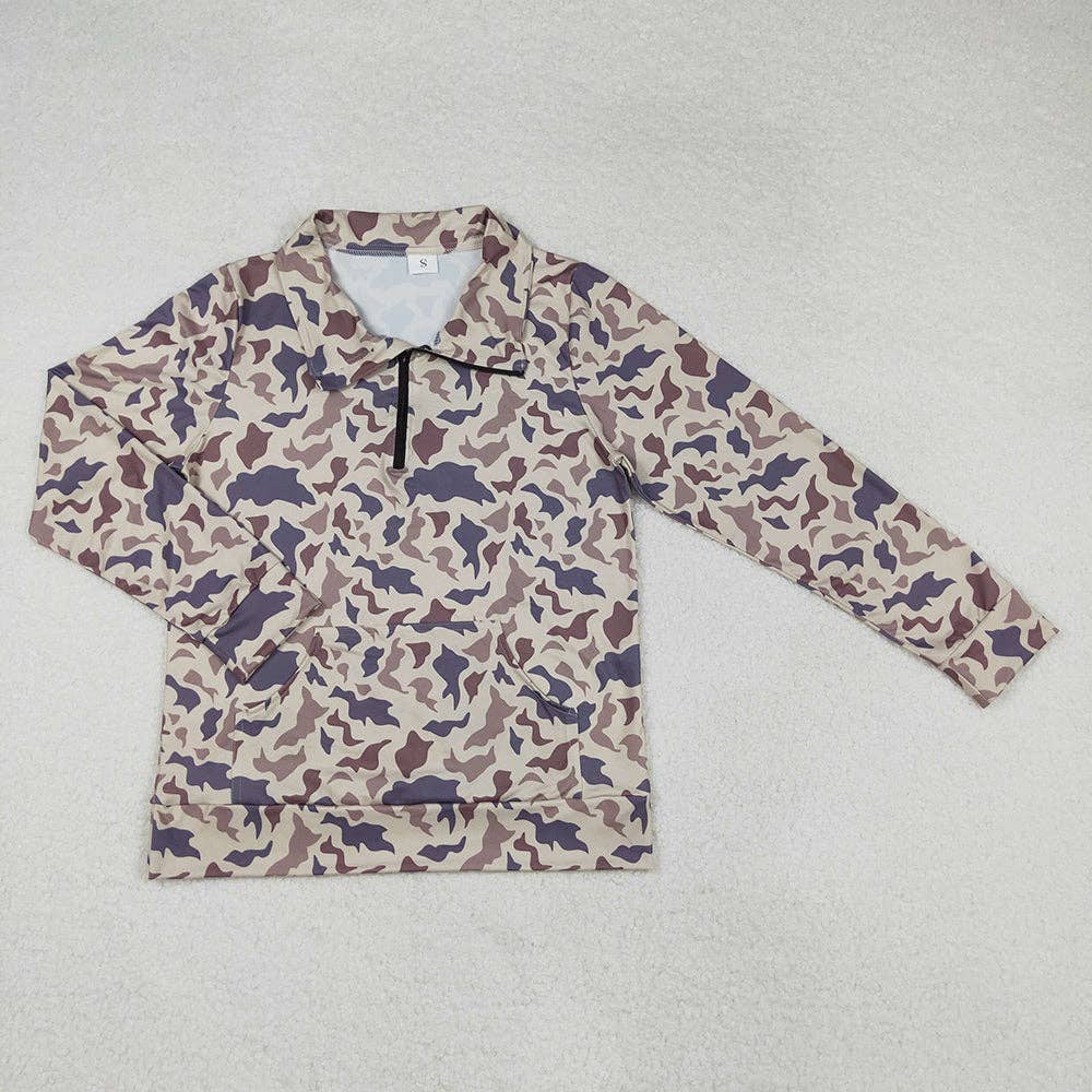 Camouflage Long Sleeve Tee Shirts Zip Pullovers Tops