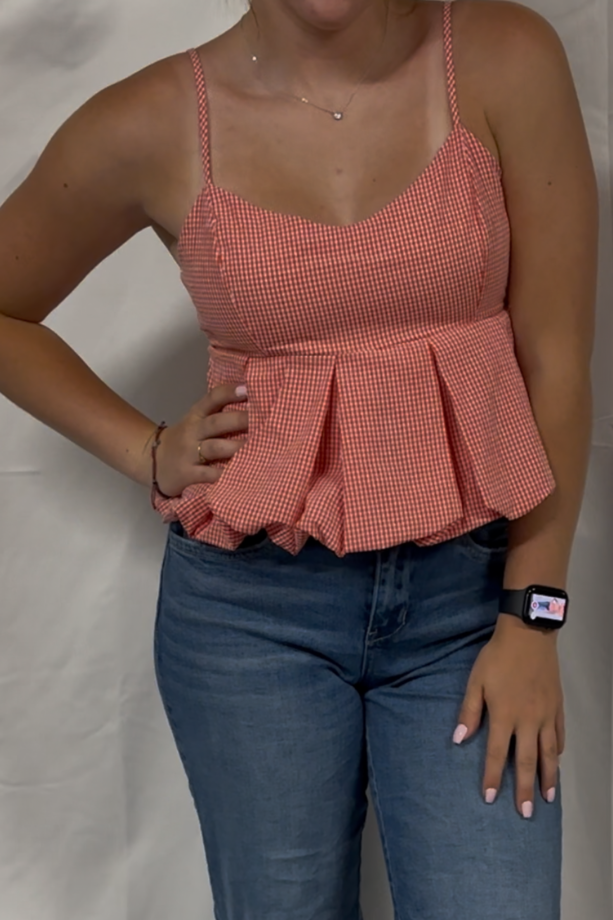 Sleeveless Back Tie Detail Bubble Hem Top