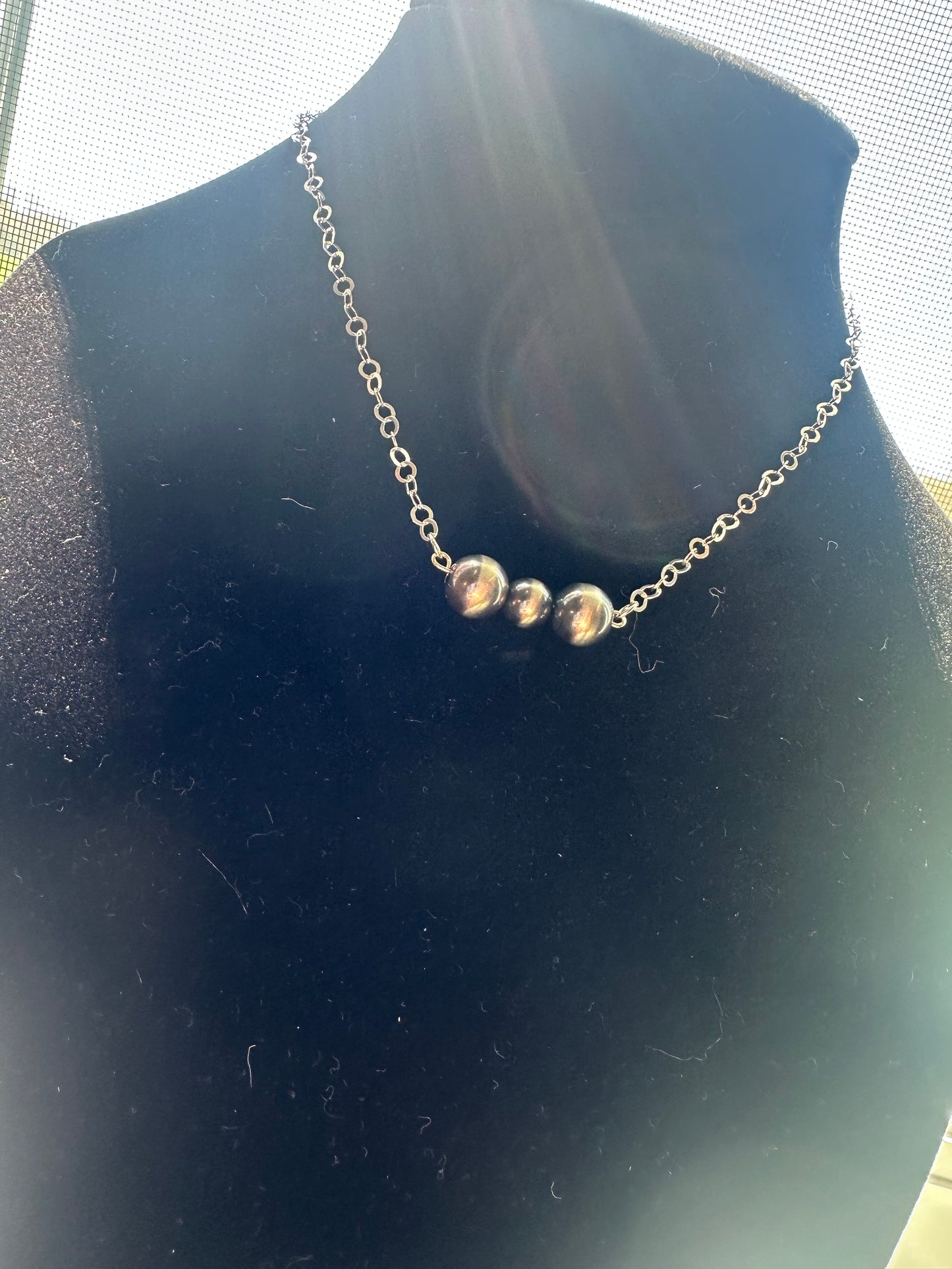 Tri- Sterling silver beaded chain necklace - navajo inspired pearls