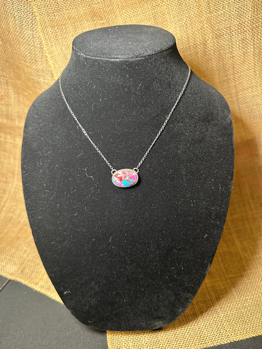 Navajo Sterling Silver & Pink Dream Mojave Oval Necklace