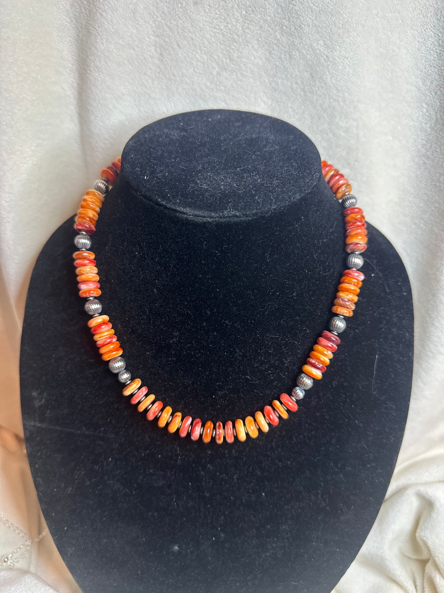 8mm corrugated x natural spiny oyster beaded necklace
