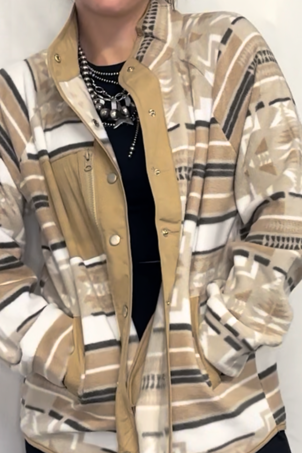 Aztec Fleece Snap Up Outdoor Jacket *2COLORS