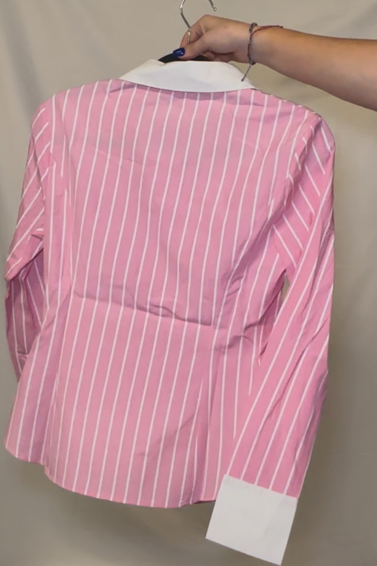 Stripe Button Down Blouse With Contrast Collar