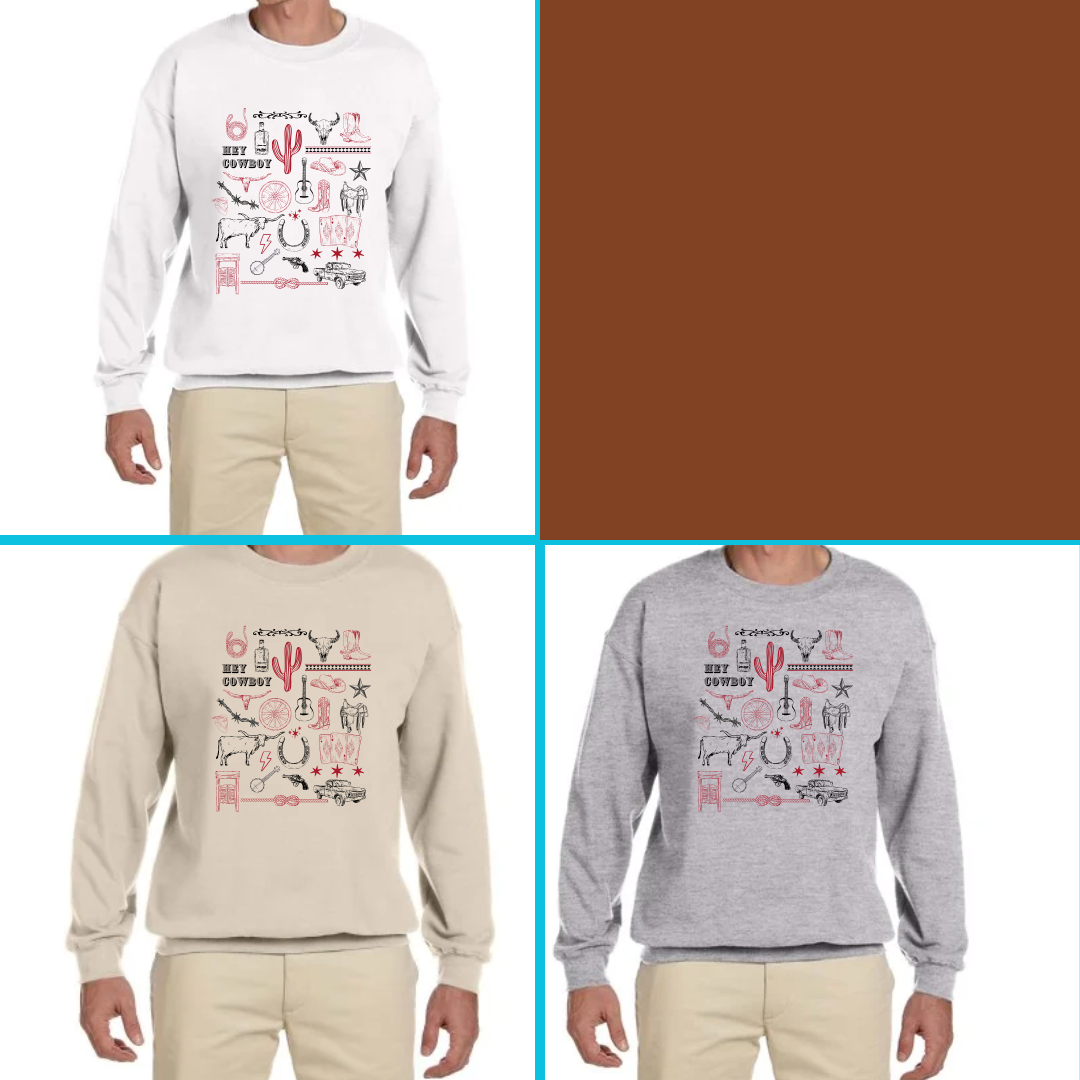 Hey Cowboy Collage Crewneck
