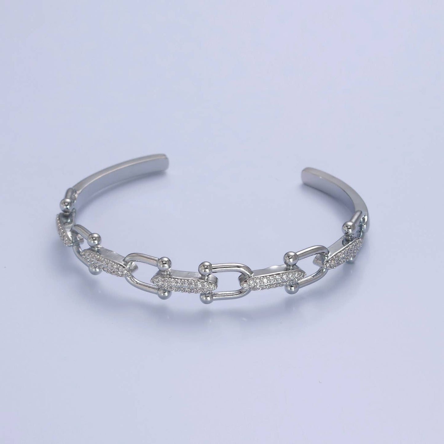 Gold U Link Bangle Cuff Bracelet Silver CZ Link Chain