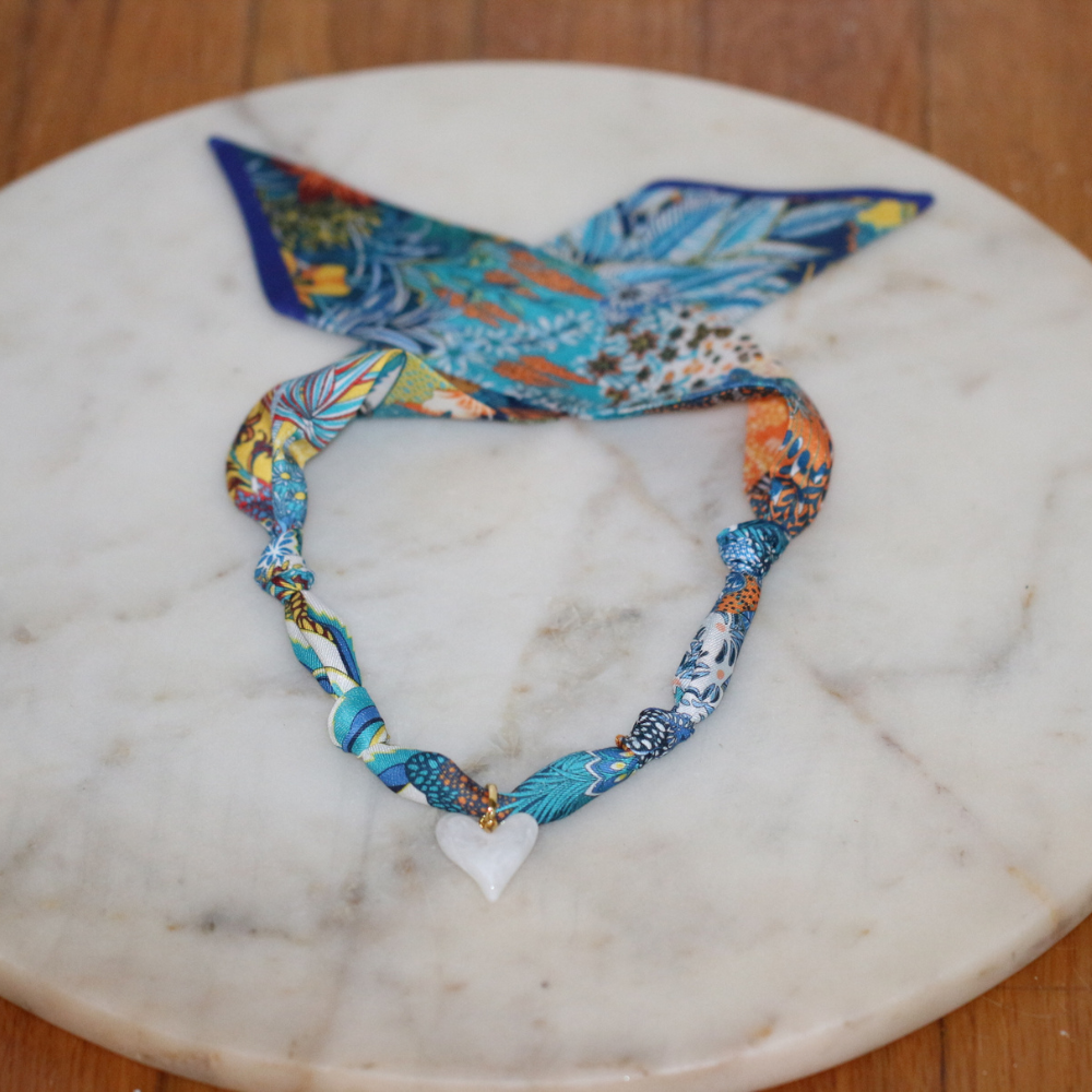 Hallie Scarf Necklace ~ pearl heart pendant