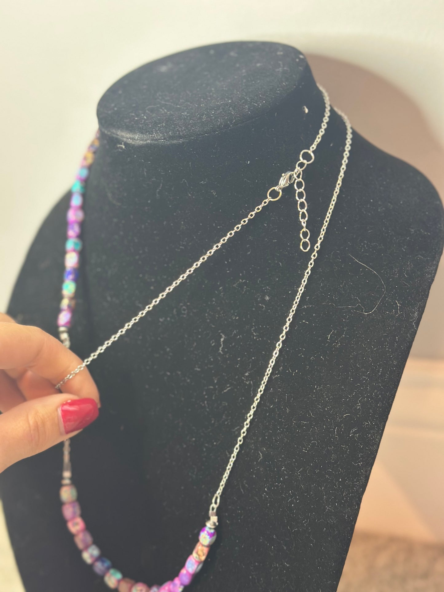 jasper polished purple tube chain necklace