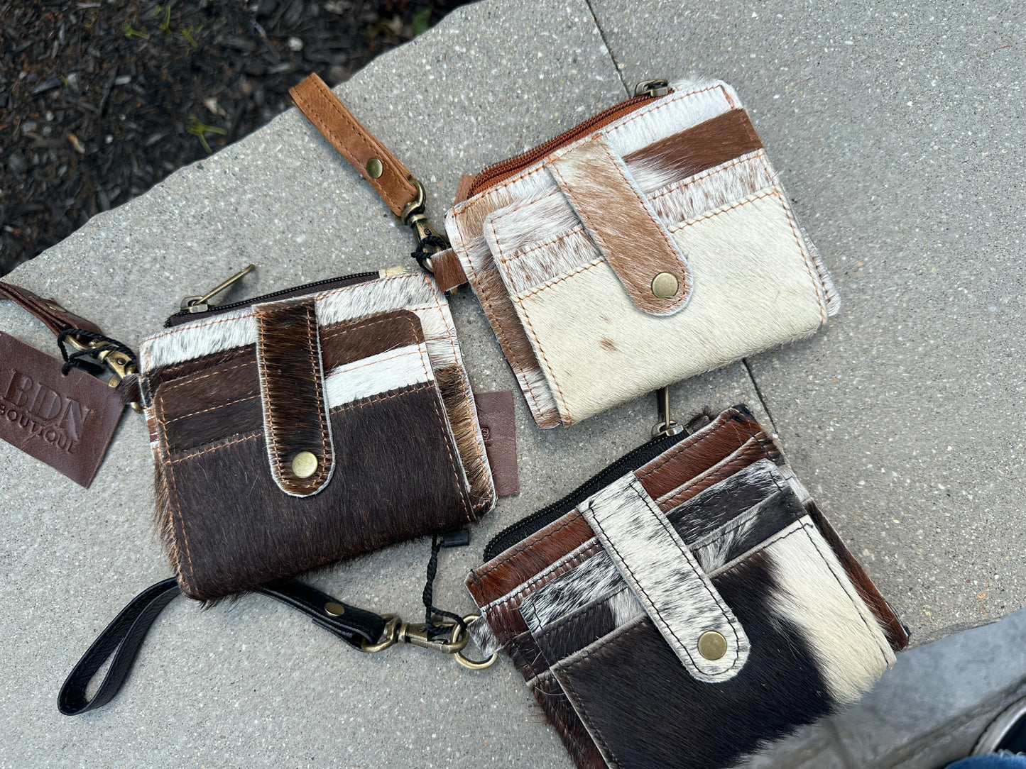 Cowhide Leather Credit Card Holder With Wristlet Zipper Coin Purses *3styles