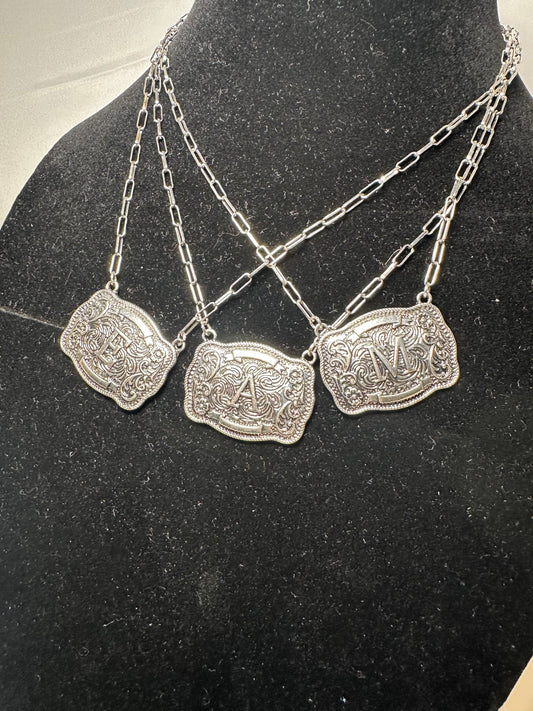 Western Belt Buckle Initial Necklace