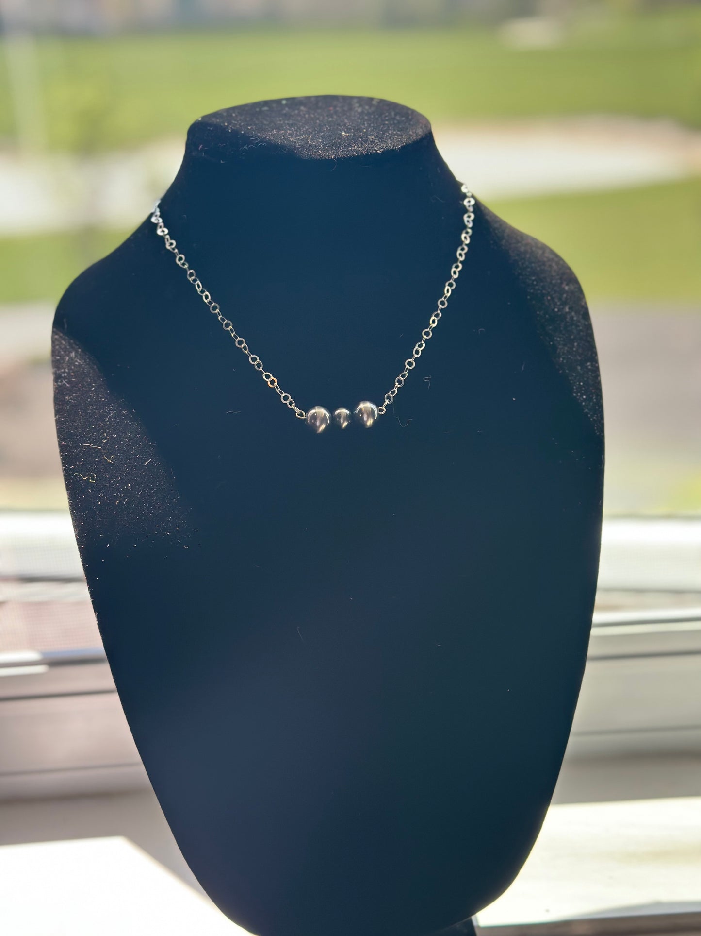 Tri- Sterling silver beaded chain necklace - navajo inspired pearls