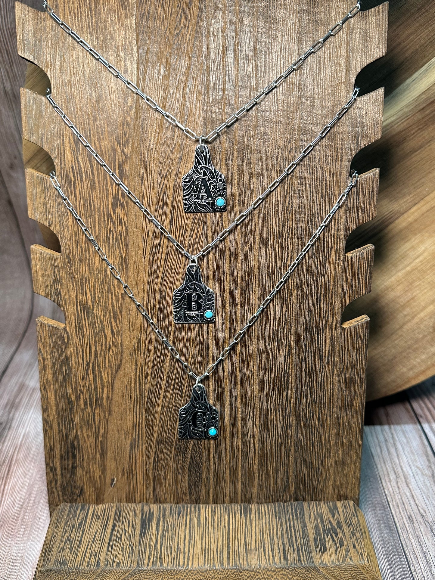 Initial Ear Tag Necklace