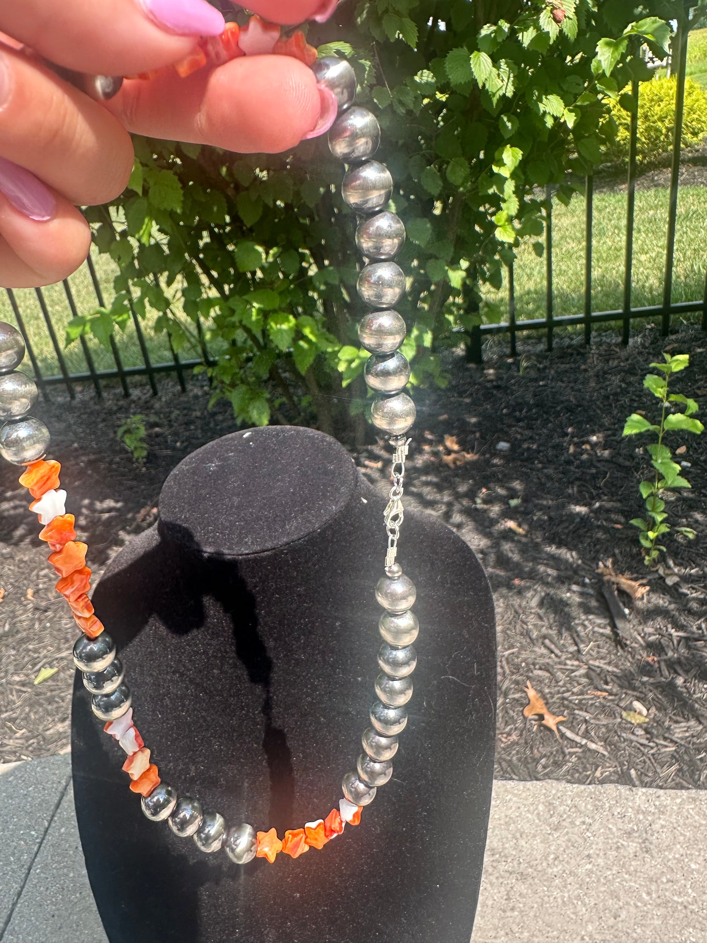 10mm navajo style pearl + Spiny oyster star necklace