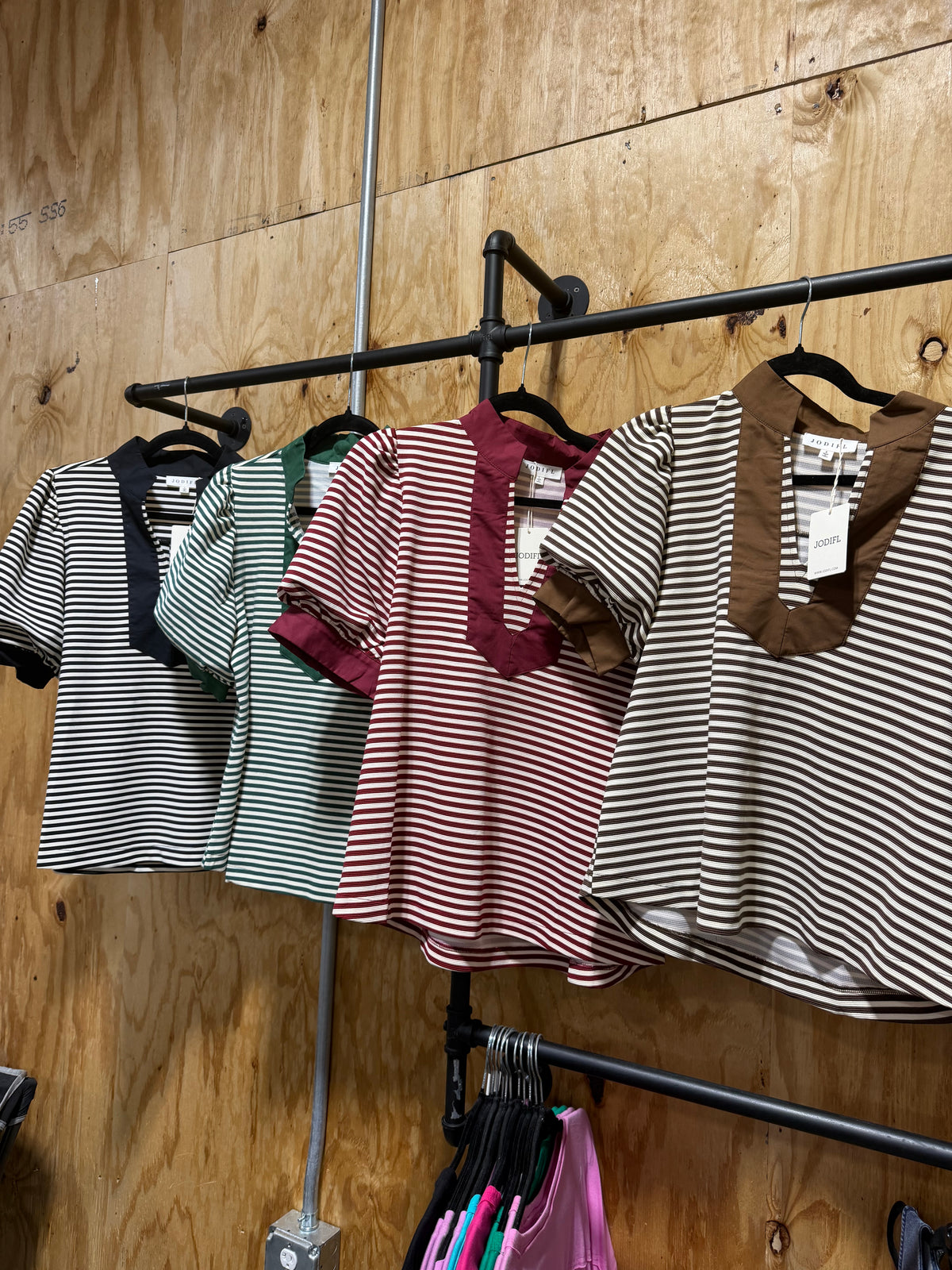 Striped puff sleeve v neck top