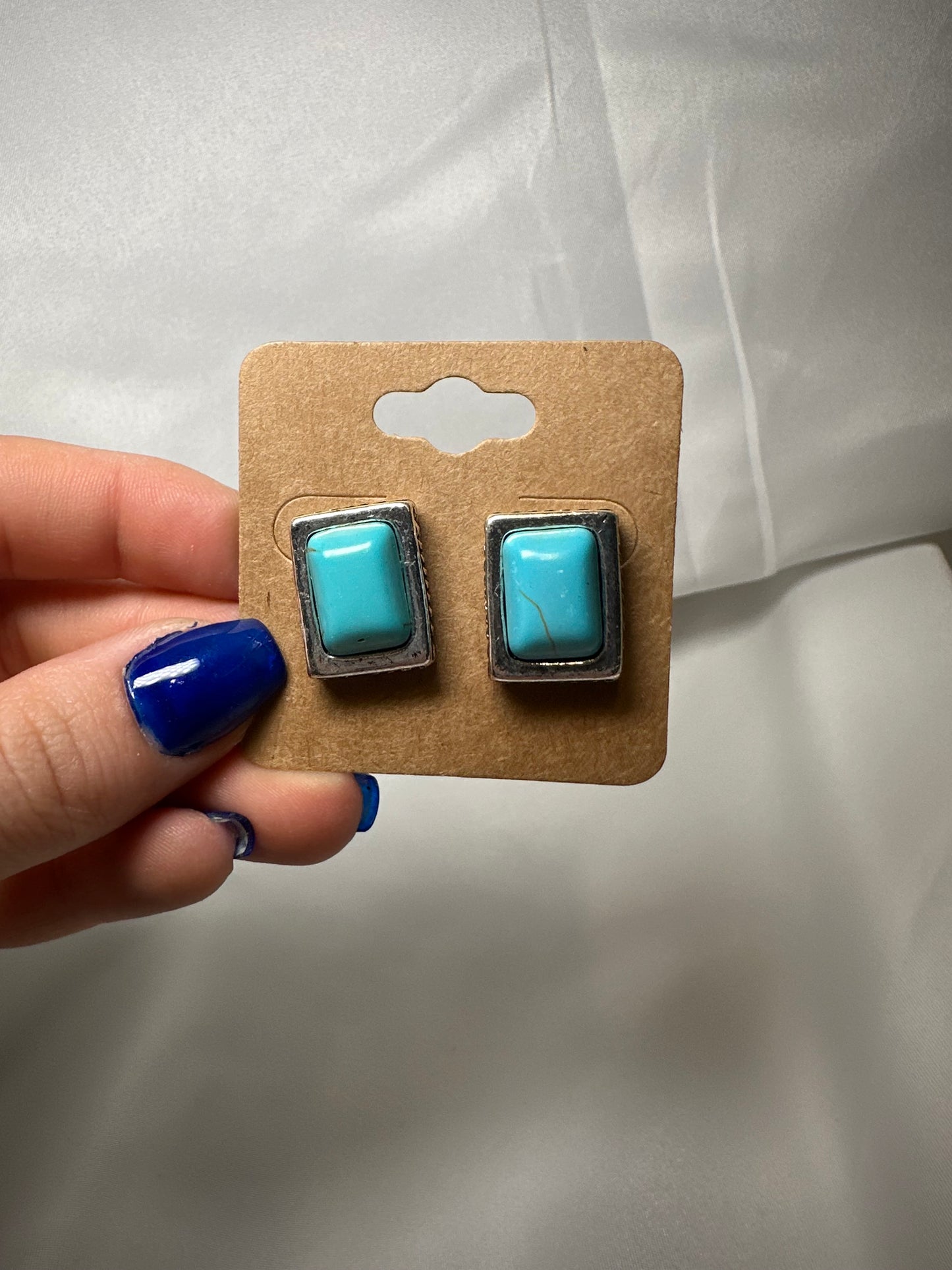 Small Rectangle Turquoise Stone Stud Earrings