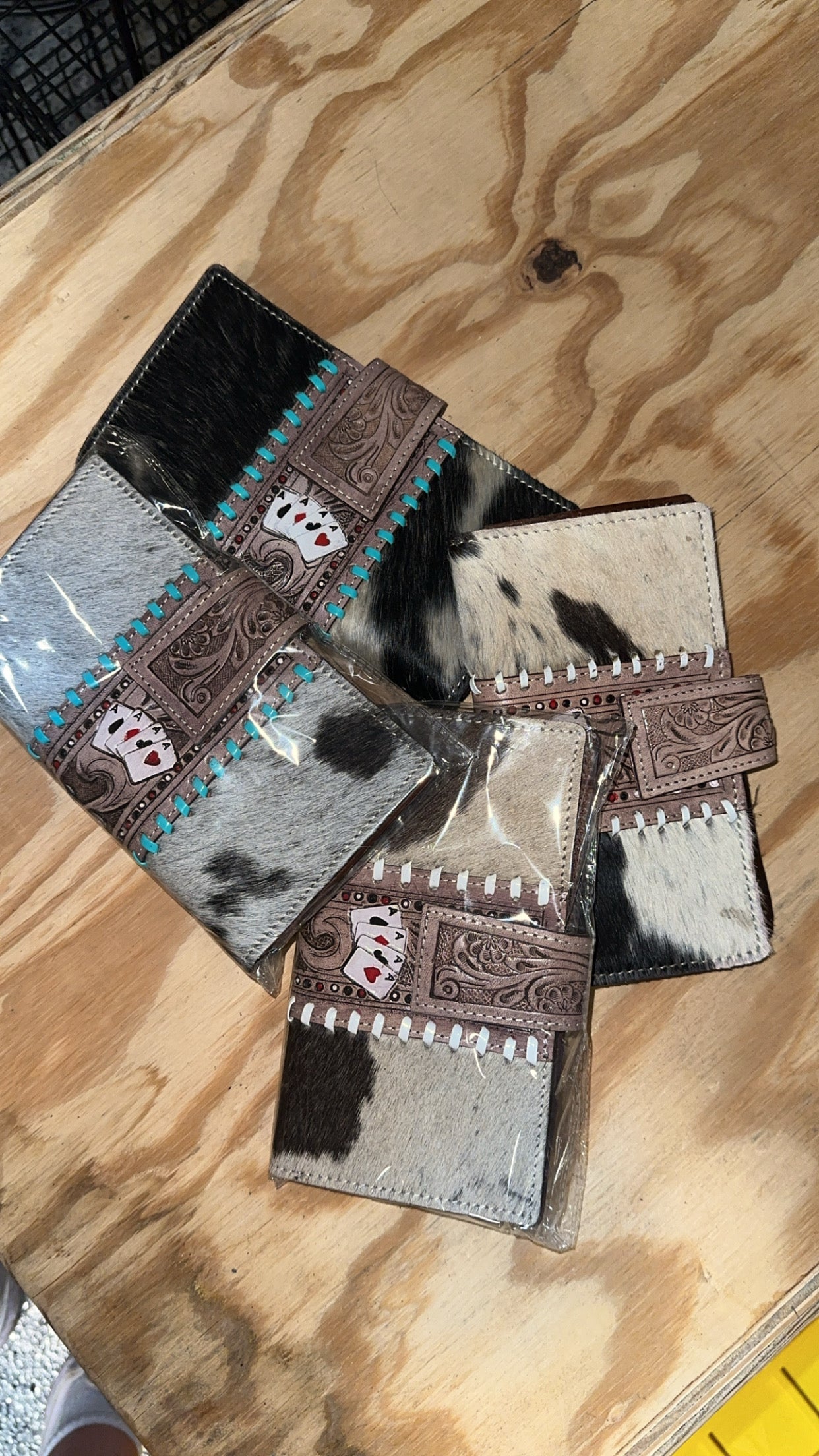 Tooled Genuine Leather // Cowhide Aces Bifold Wallet