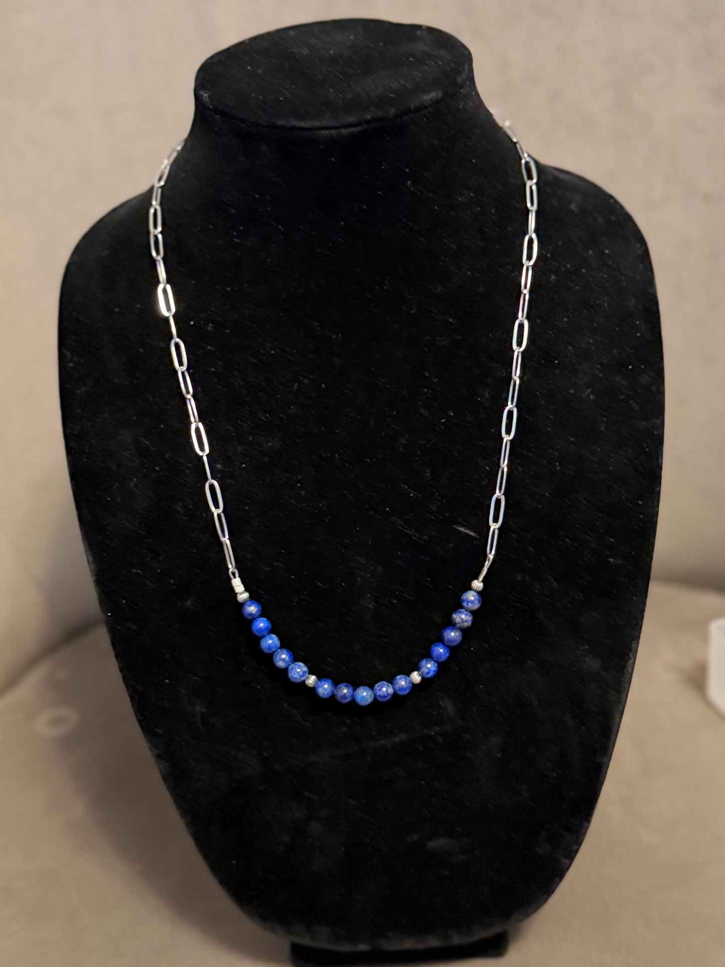 Lapis x pearl bar necklace