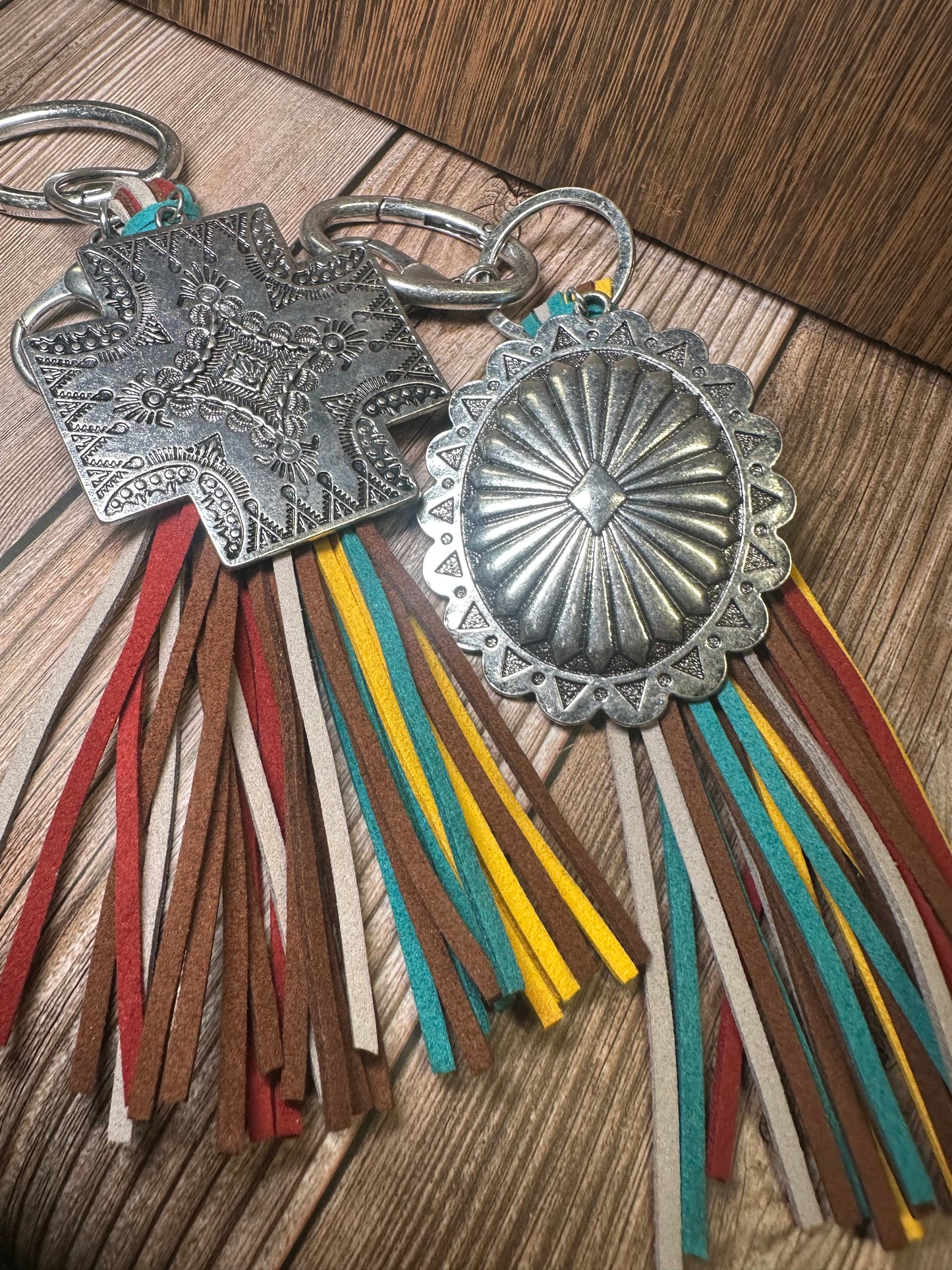 Western Silver Pendant Tassel Keychain