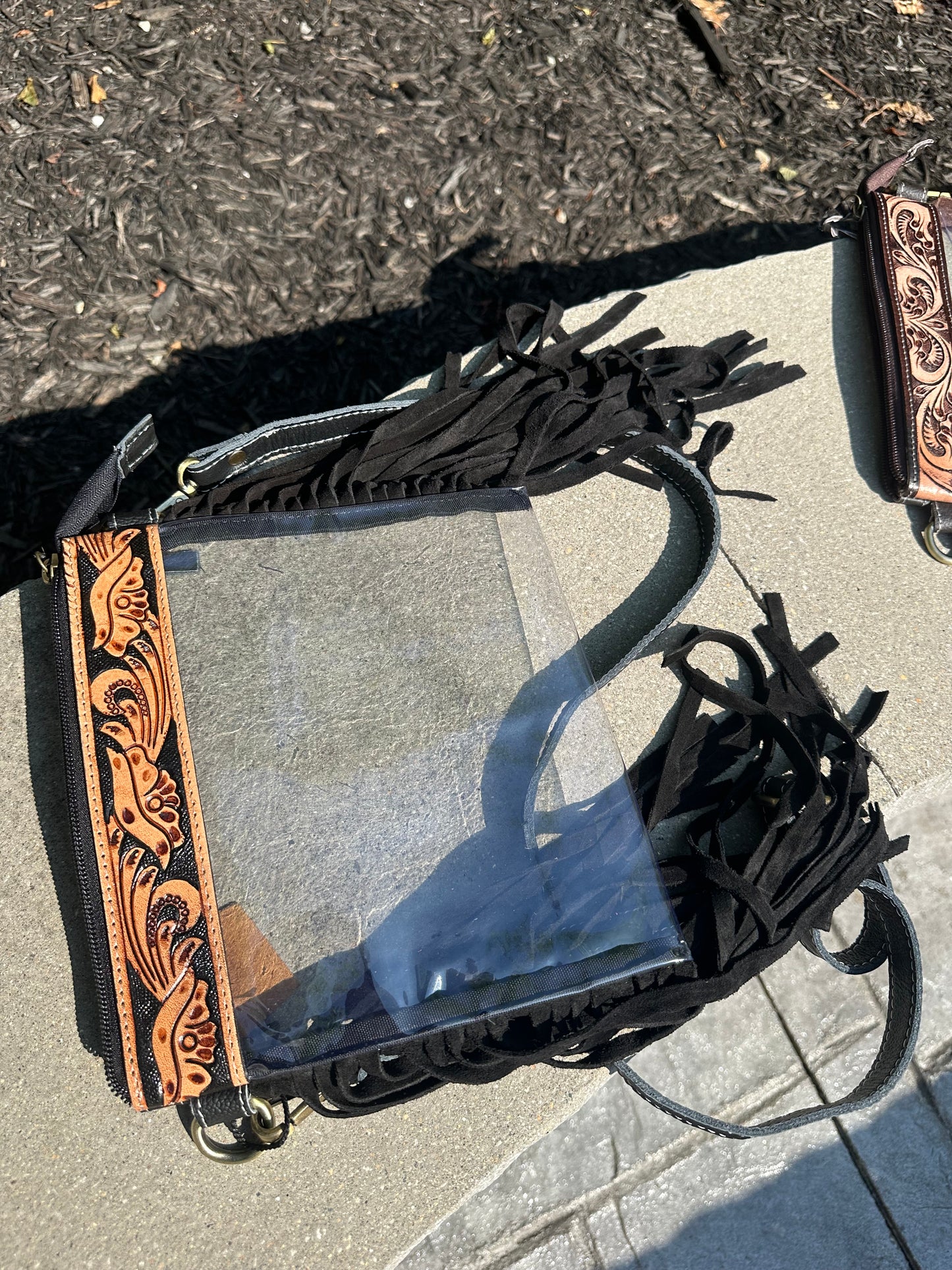 tooled leather clear concert purse