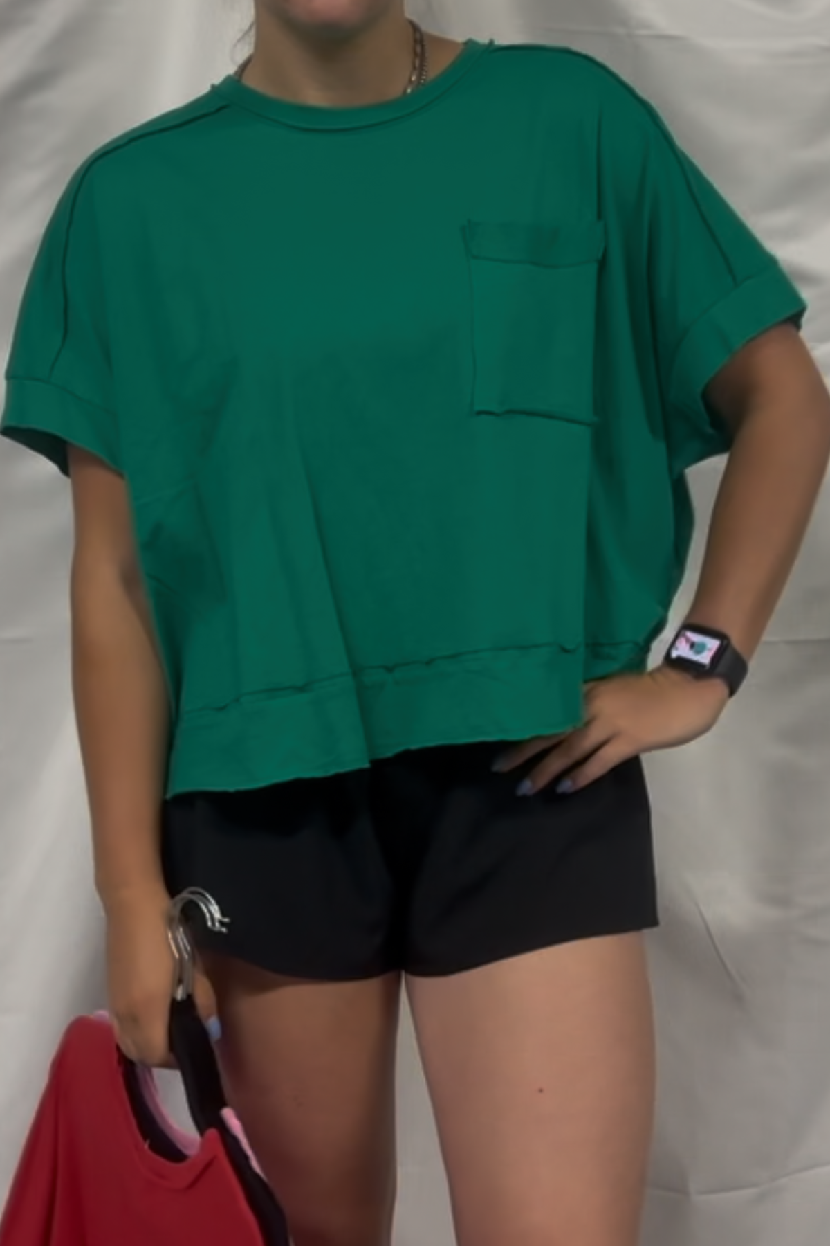 Exposed seam oversized crop box tee