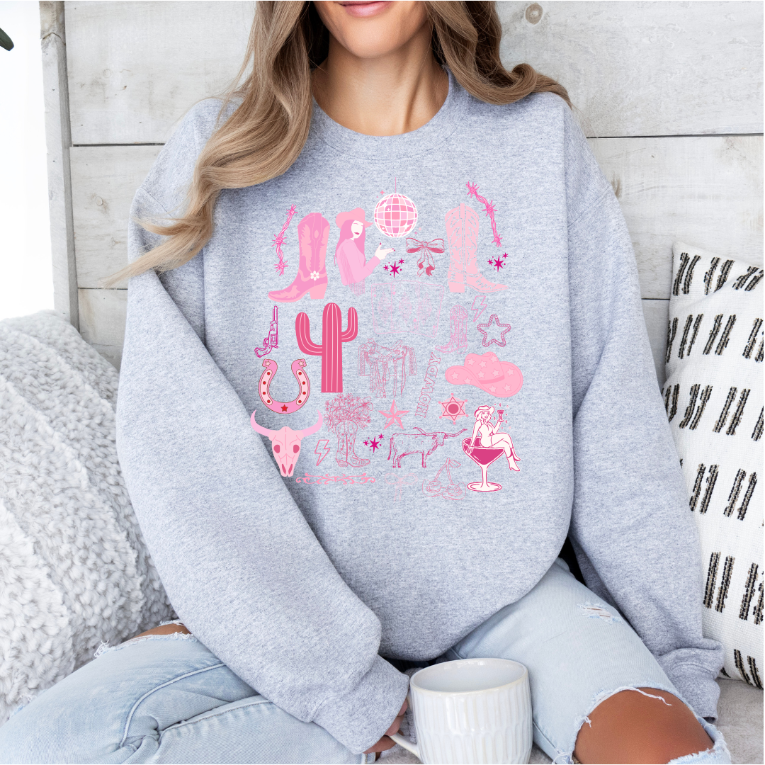 Western Cowgirl Collage Crewneck