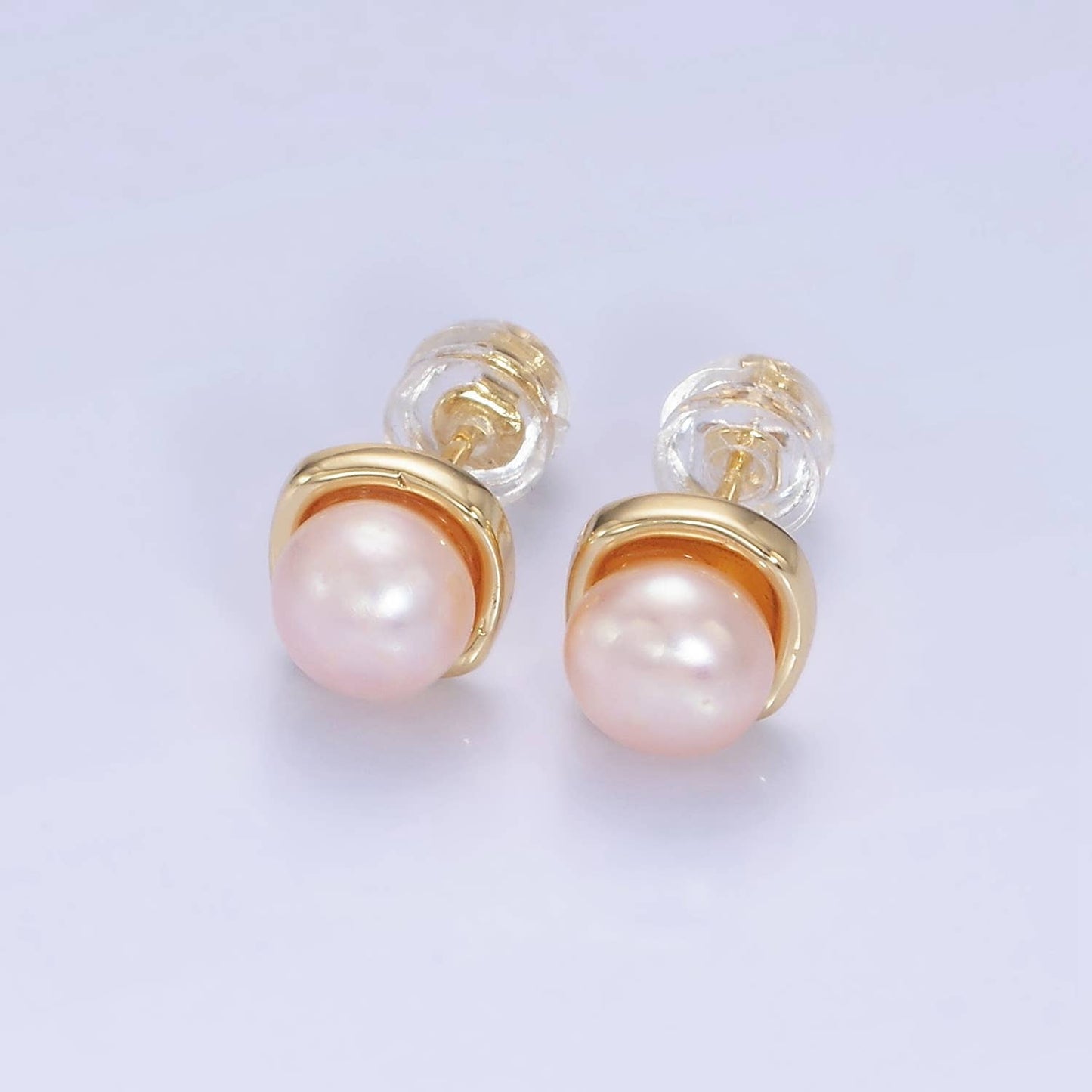 Gold Filled White, Pink, Purple Pearl Stud Earrings