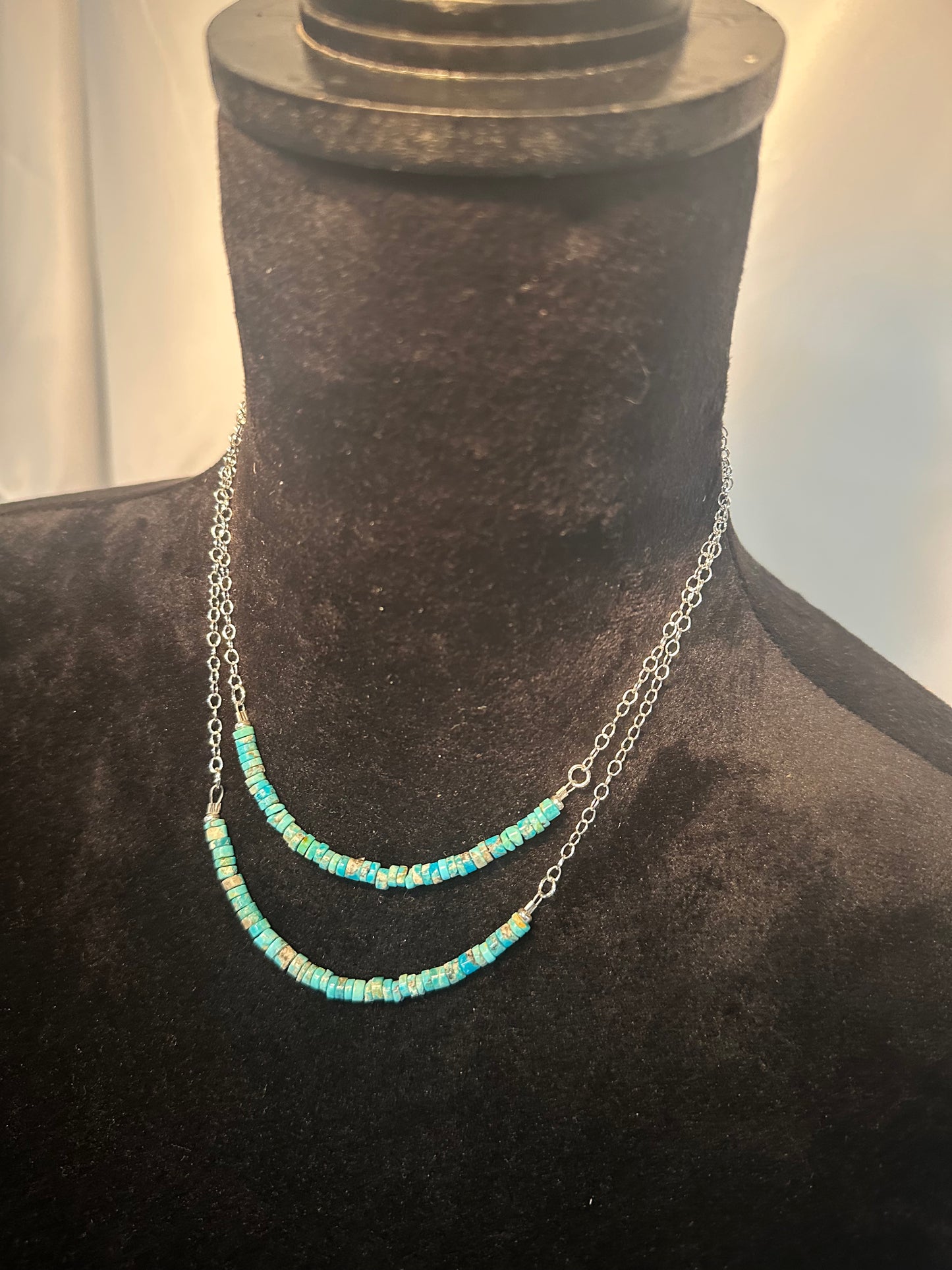 Kingman Heishi Turuoise Sterling Silver Chain Necklace