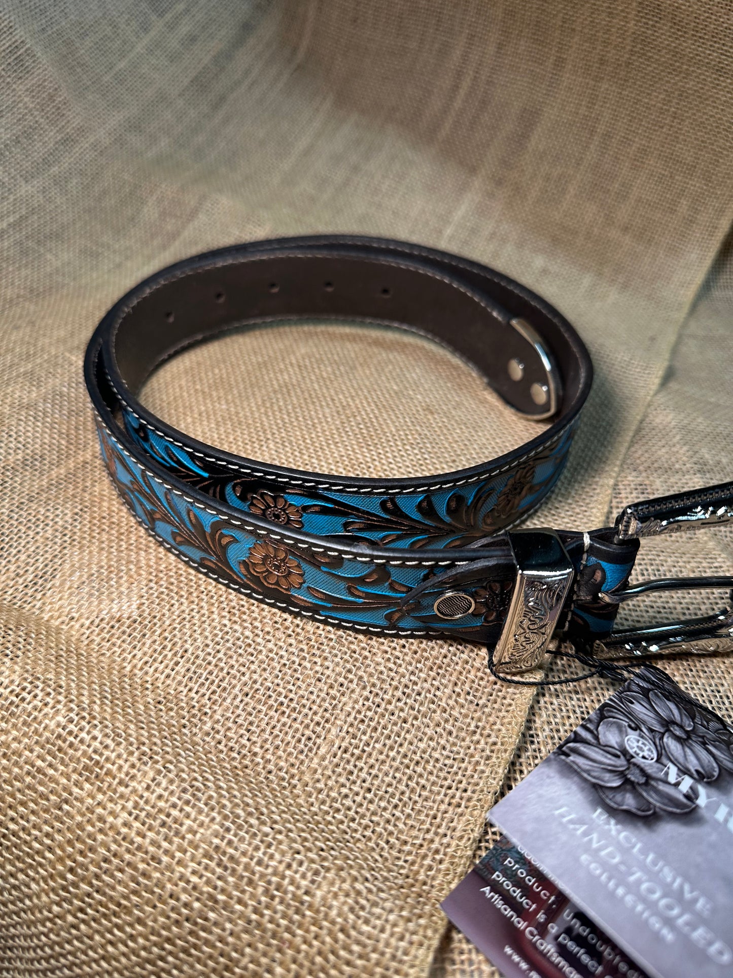Turquoise Hand-Tooled Leather Belt