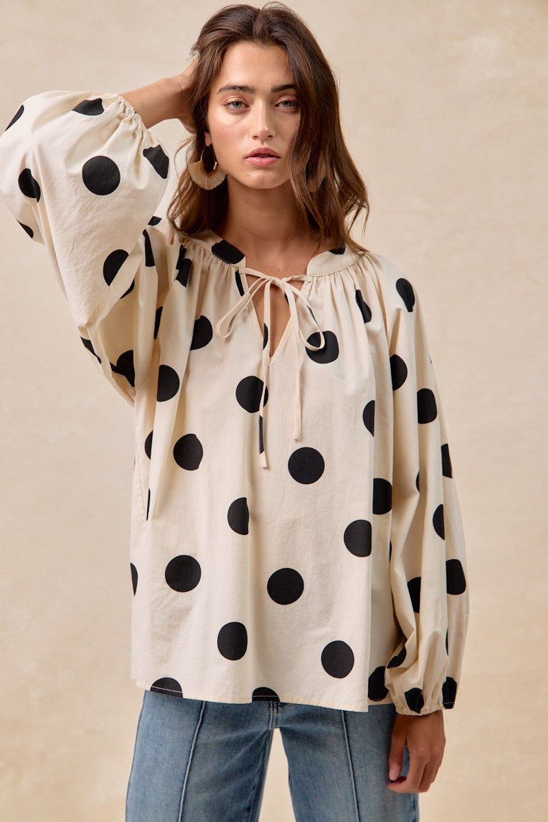POLKA DOT EXAGGERATED BALLOON SLEEVES TOP