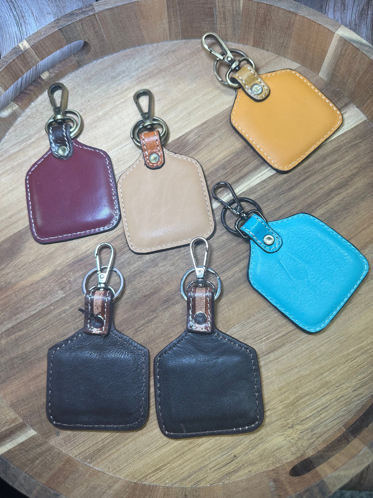 Western Genuine Leather Ear Tag Keychain