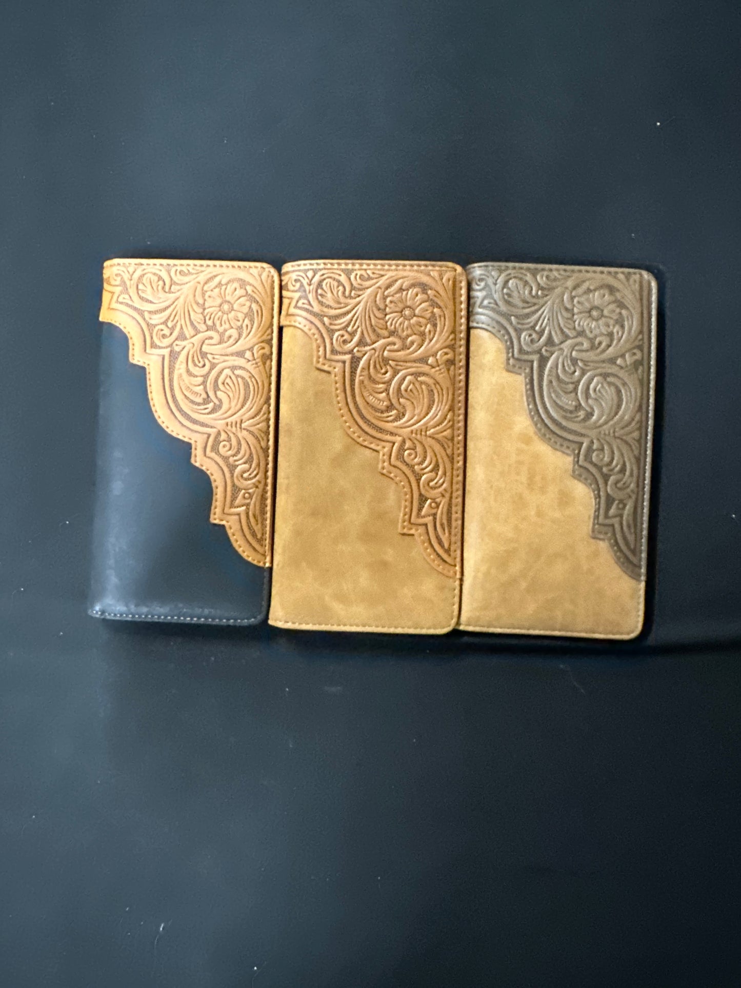 Embossed Floral Men's Bifold Long PU Leather Wallet