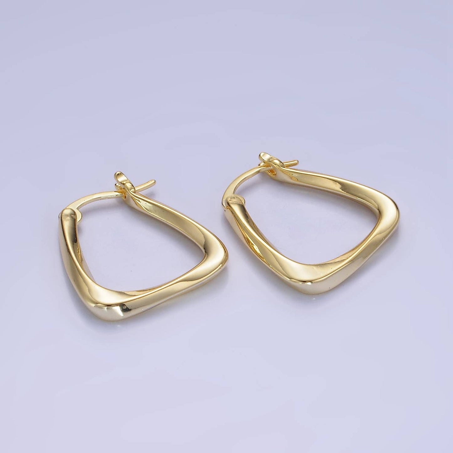 Gold Filled Twisted Edged Triangle Latch Hoop Earrings