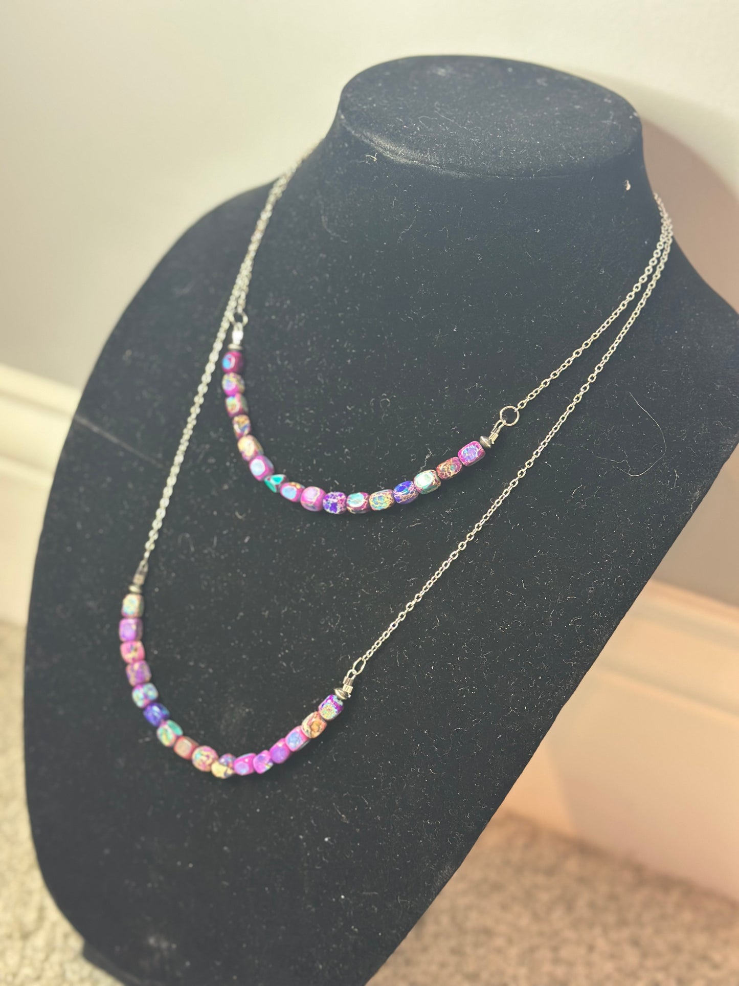 jasper polished purple tube chain necklace