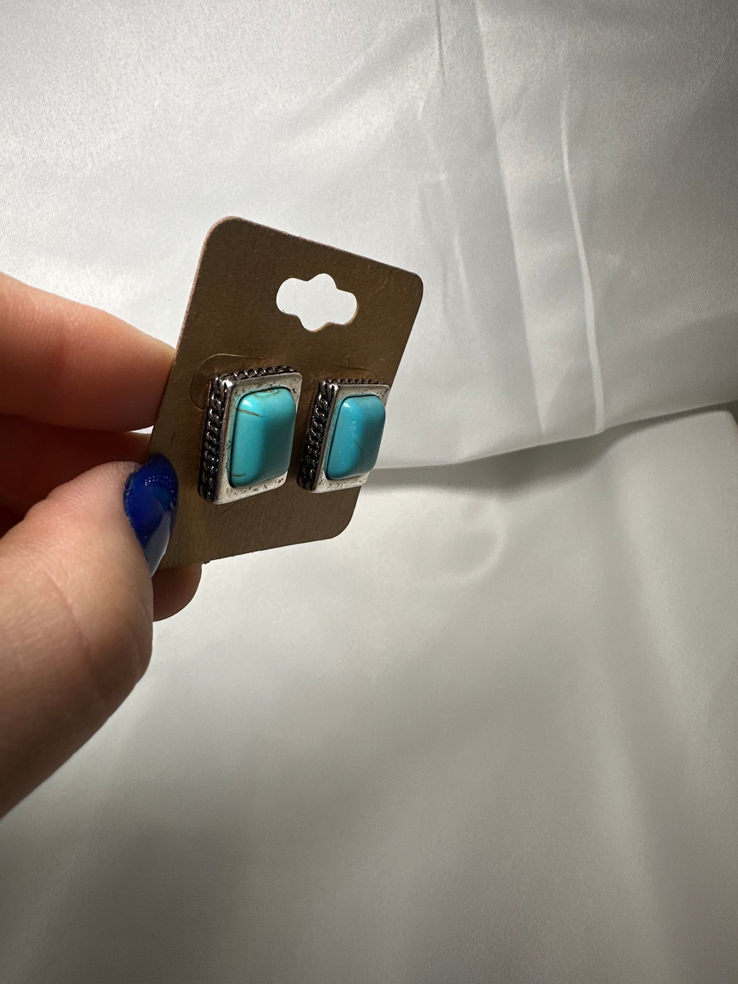 Small Rectangle Turquoise Stone Stud Earrings
