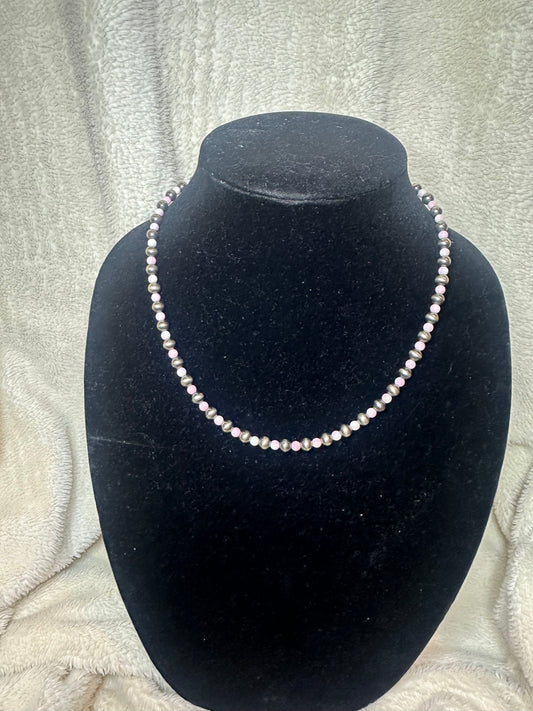 6MM pearl 4mm pink conch necklace - sterling silver pearls
