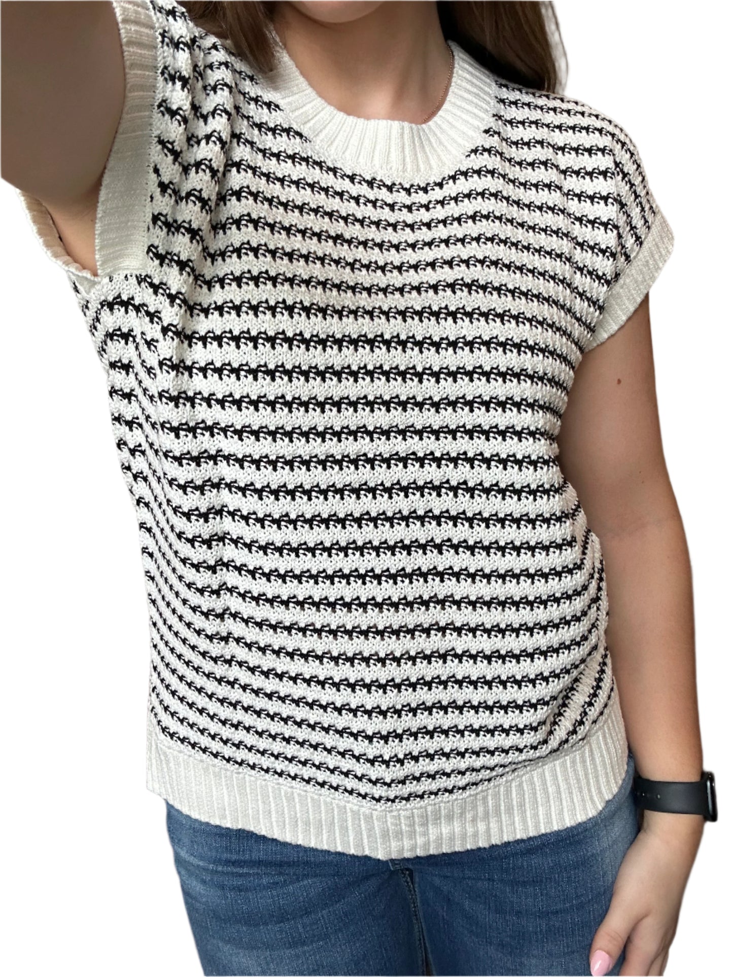 Stripe Contrast Trim Knit Dolman sweater vest *TWO COLORS*