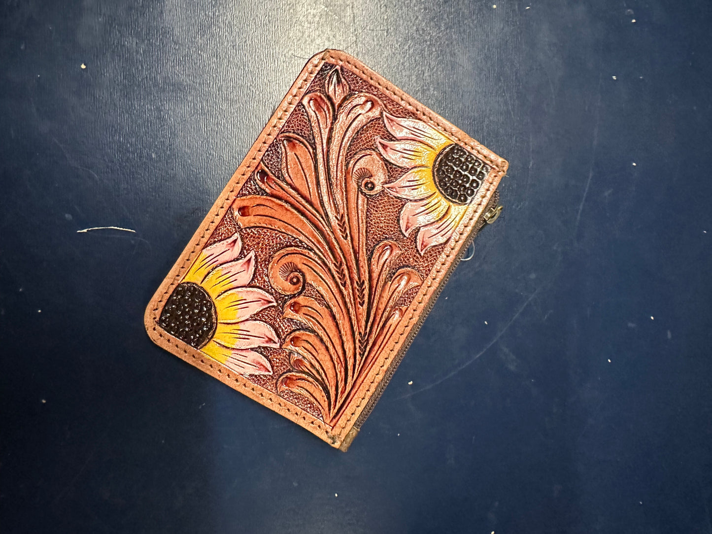 Western Tooled Genuine Leather Coin Pouch