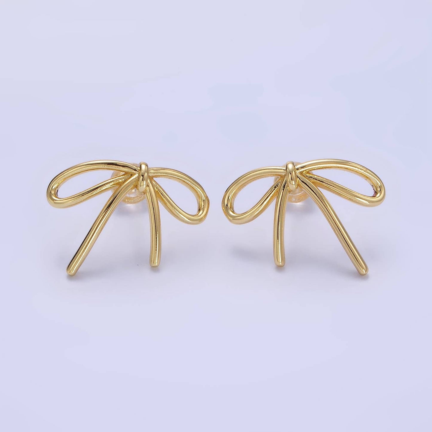 Gold Filled Minimalist Tied Ribbon Bow Stud Earrings  14K
