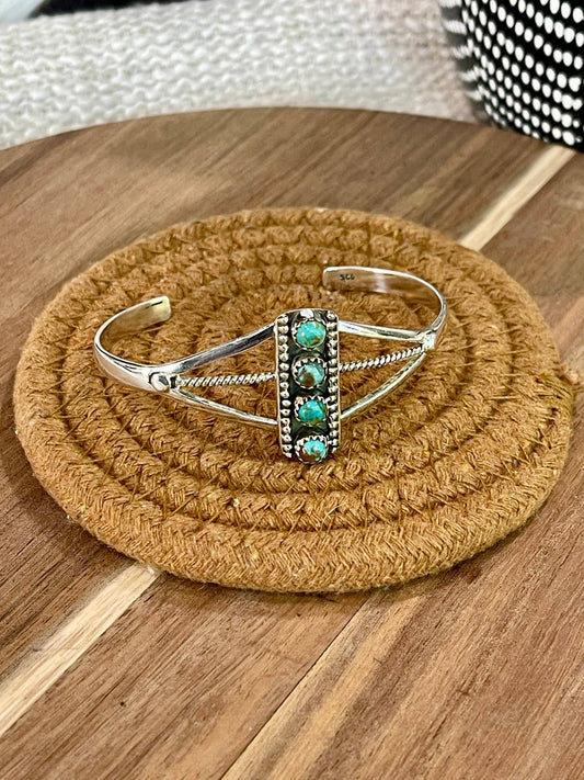 Beautiful Handmade Kingman Turquoise & Sterling Silver 4 Stone Cuff