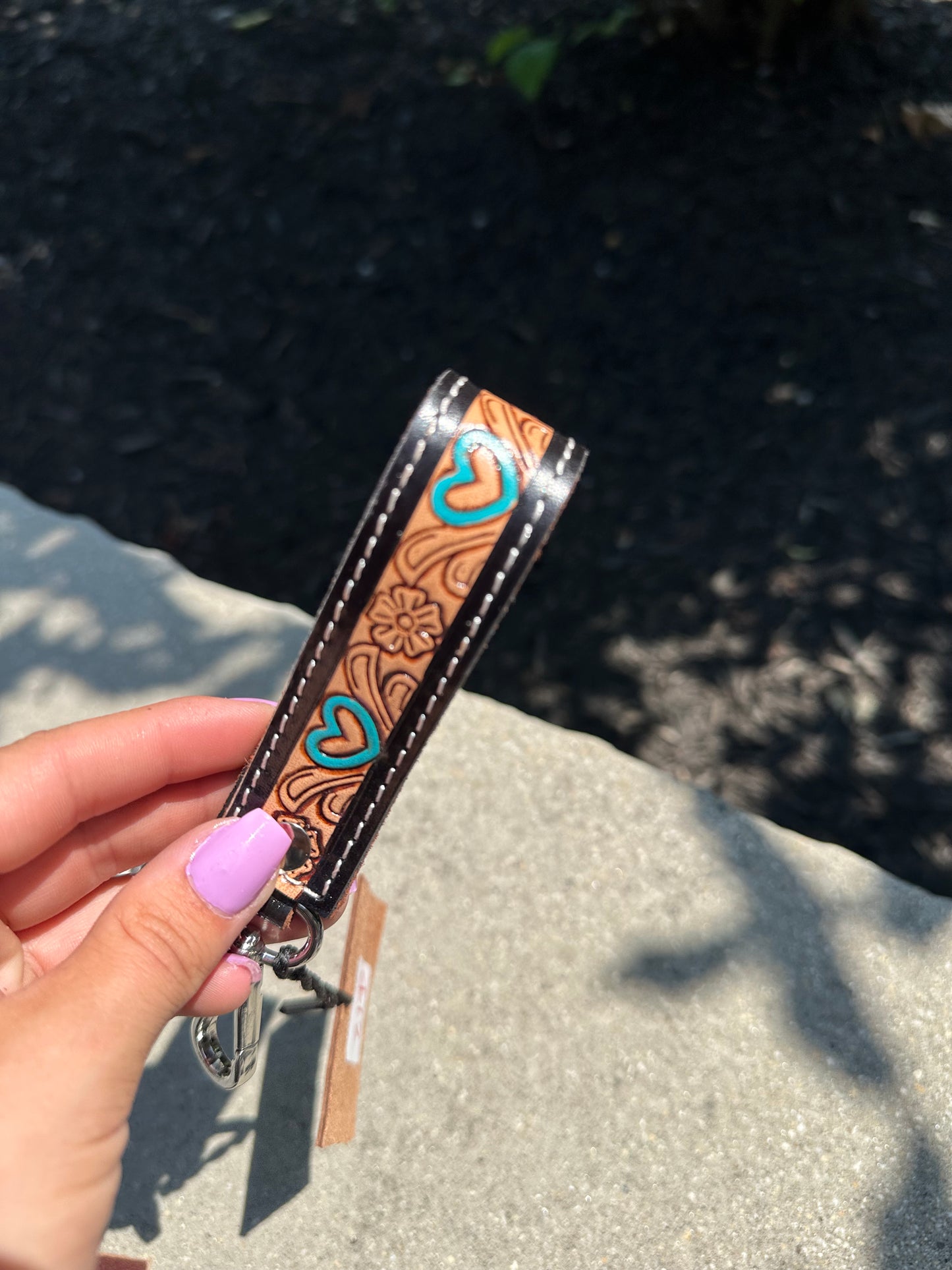 Tooled Leather Keychain - mini