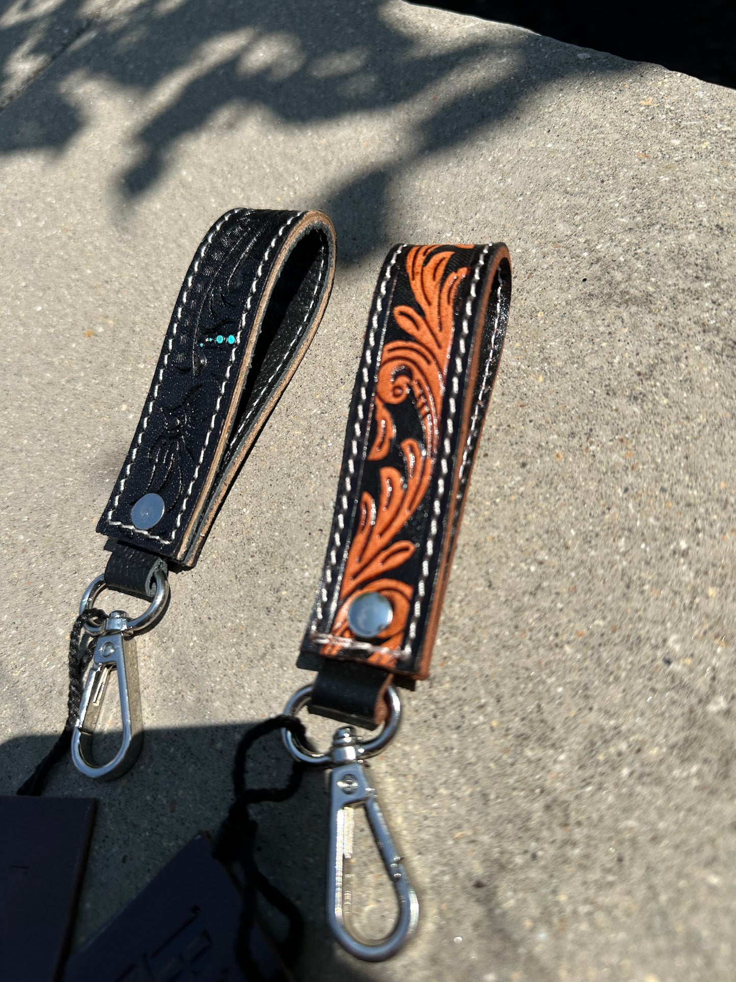 Tooled Leather Keychain - mini