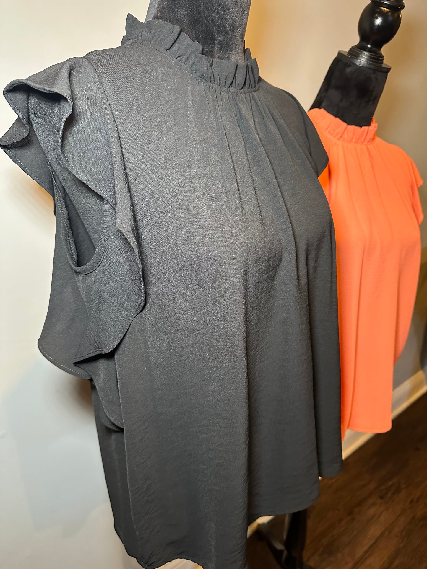 Ruffle Neck Solid Blouse *5COLORS