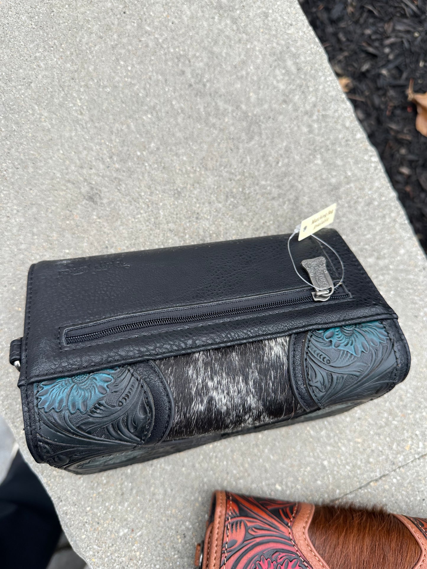 Trinity Ranch Floral Tooled and Hair-On Cowhide Collection Wallet