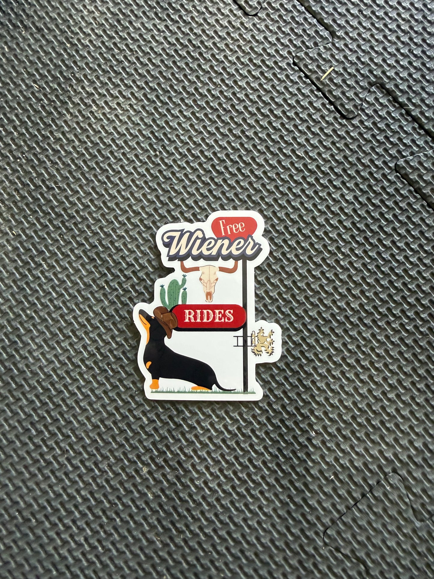 free wiener rides die cut sticker