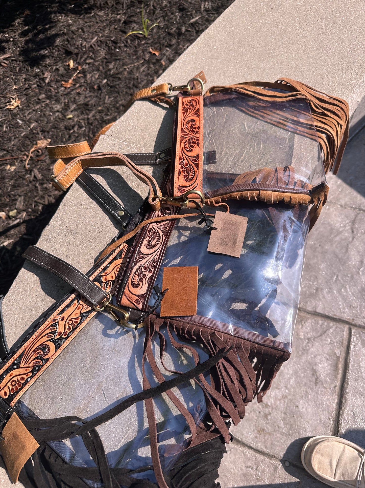 tooled leather clear concert purse